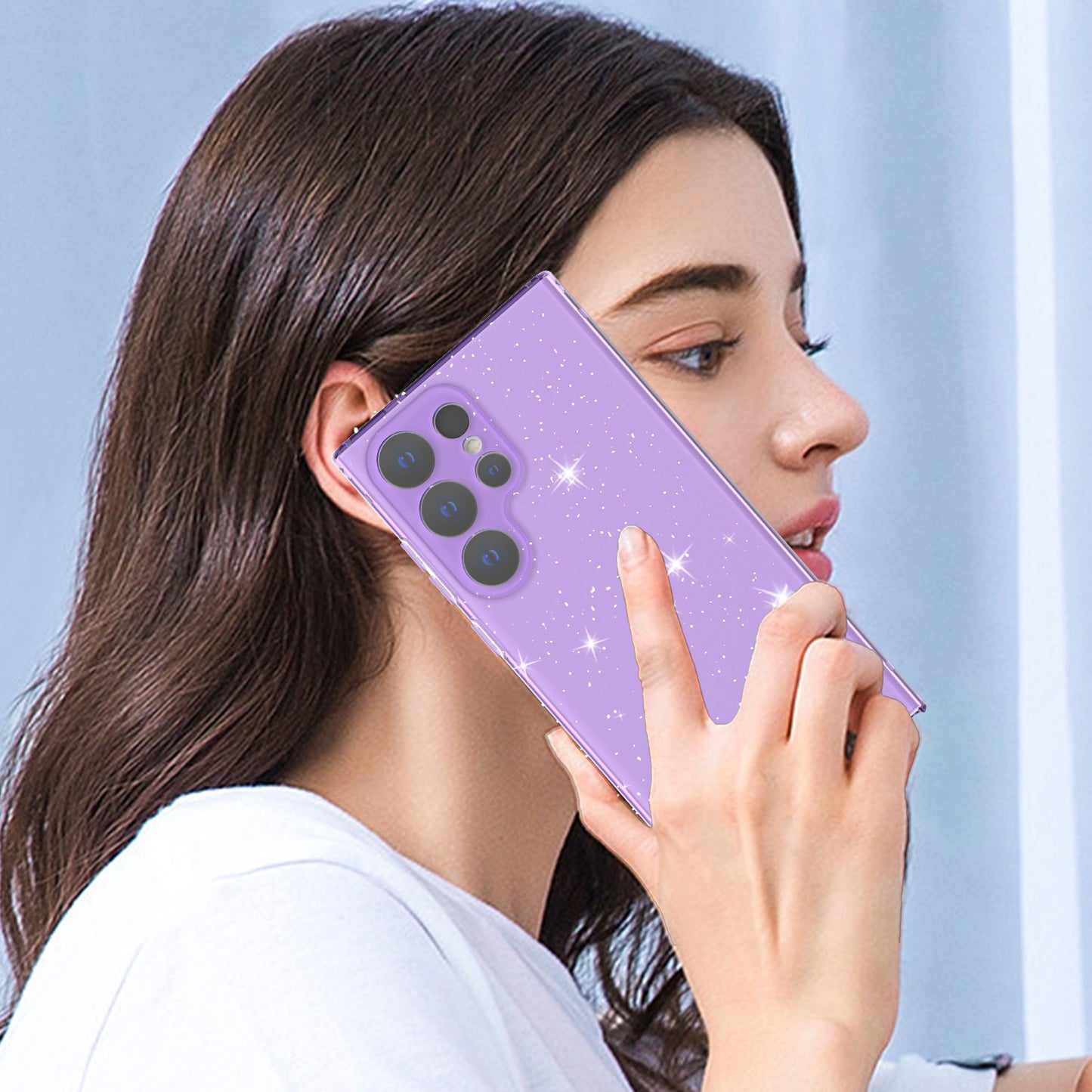 For Samsung Galaxy S24 Ultra TPU Case Glitter Powder Transparent Phone Cover - Transparent Purple