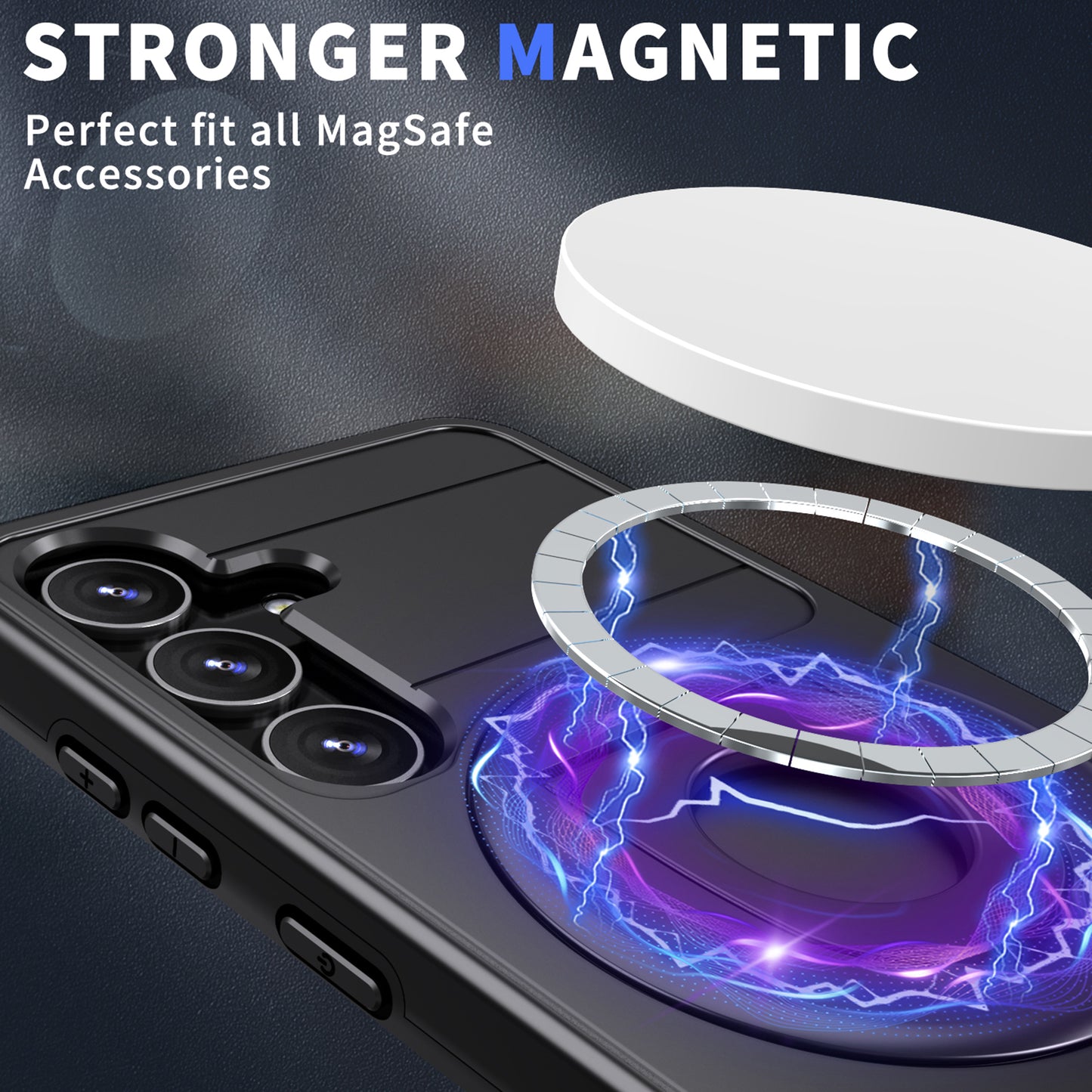 For Samsung Galaxy S24 Phone Case PC+TPU Magnetic Cover Military Grade Shockproof - Black