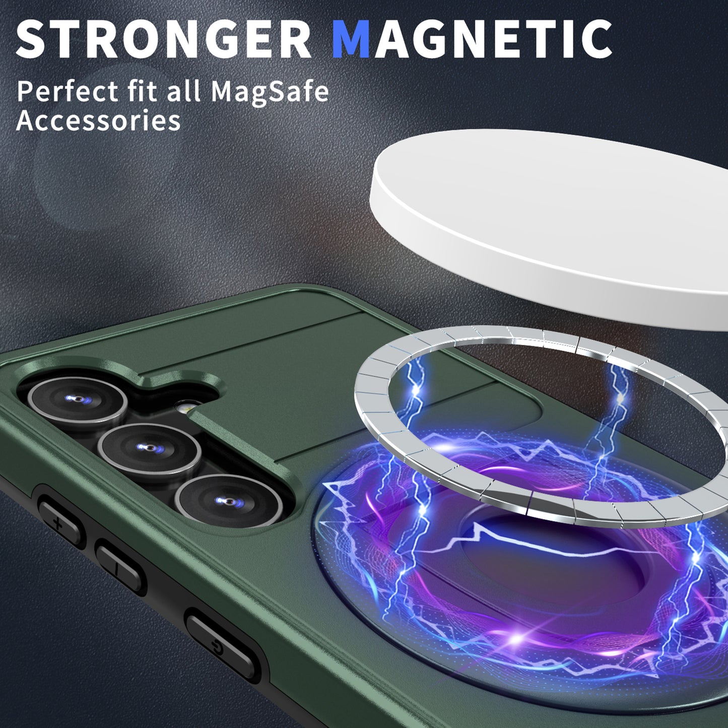 For Samsung Galaxy S24 Phone Case PC+TPU Magnetic Cover Military Grade Shockproof - Blackish Green