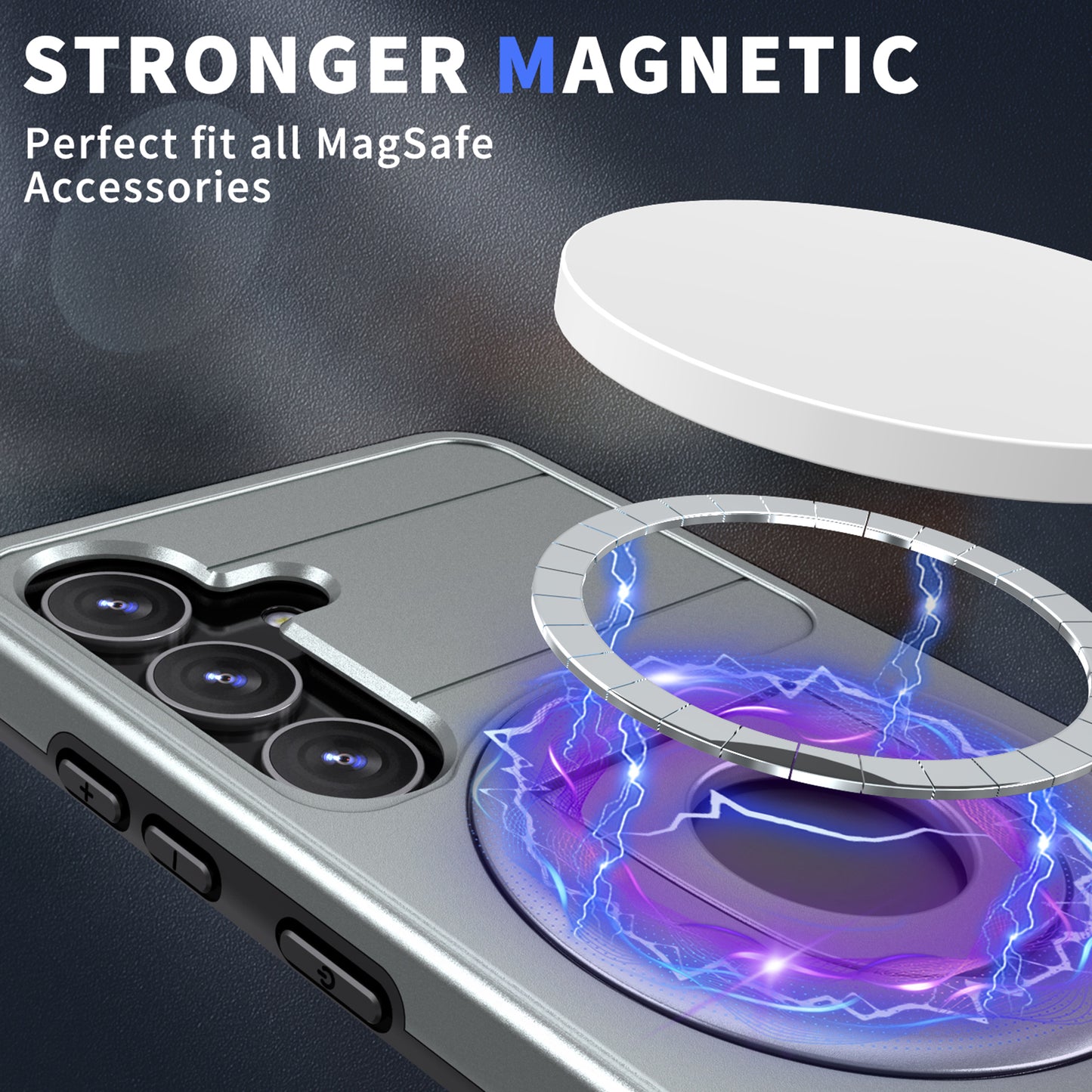 For Samsung Galaxy S24 Phone Case PC+TPU Magnetic Cover Military Grade Shockproof - Grey