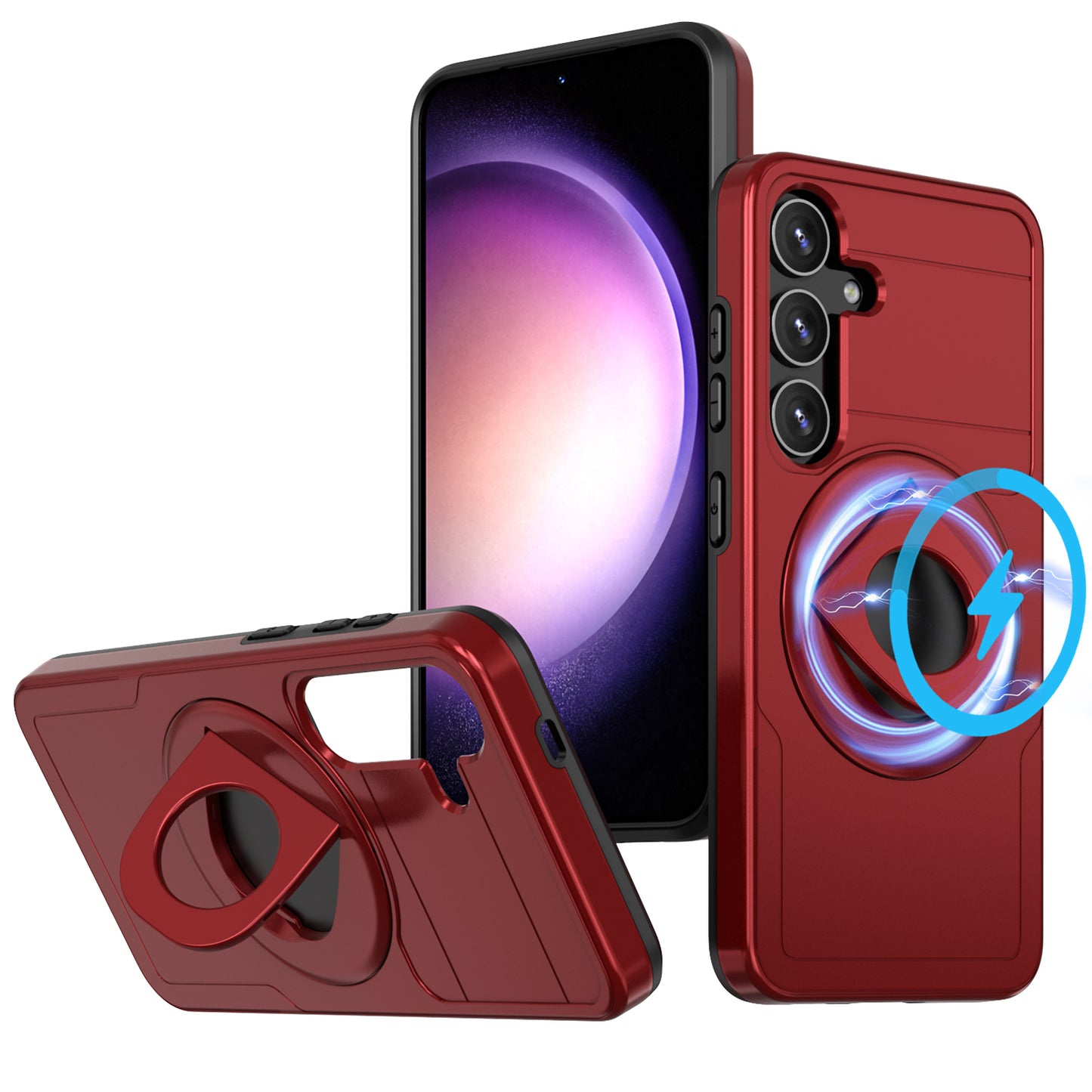For Samsung Galaxy S24+ Phone Case Magnetic Kickstand Cover Compatible with MagSafe - Red