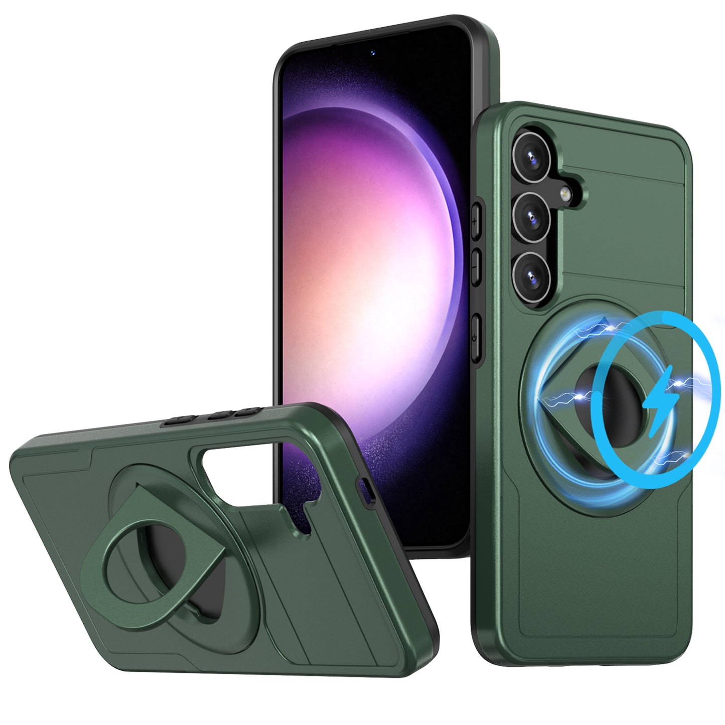 For Samsung Galaxy S24+ Phone Case Magnetic Kickstand Cover Compatible with MagSafe - Blackish Green