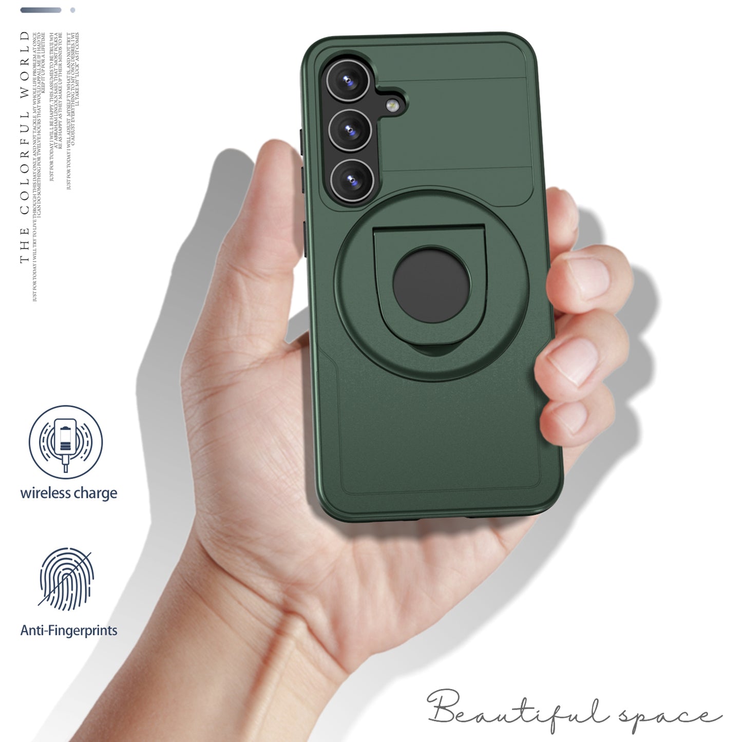 For Samsung Galaxy S24+ Phone Case Magnetic Kickstand Cover Compatible with MagSafe - Blackish Green