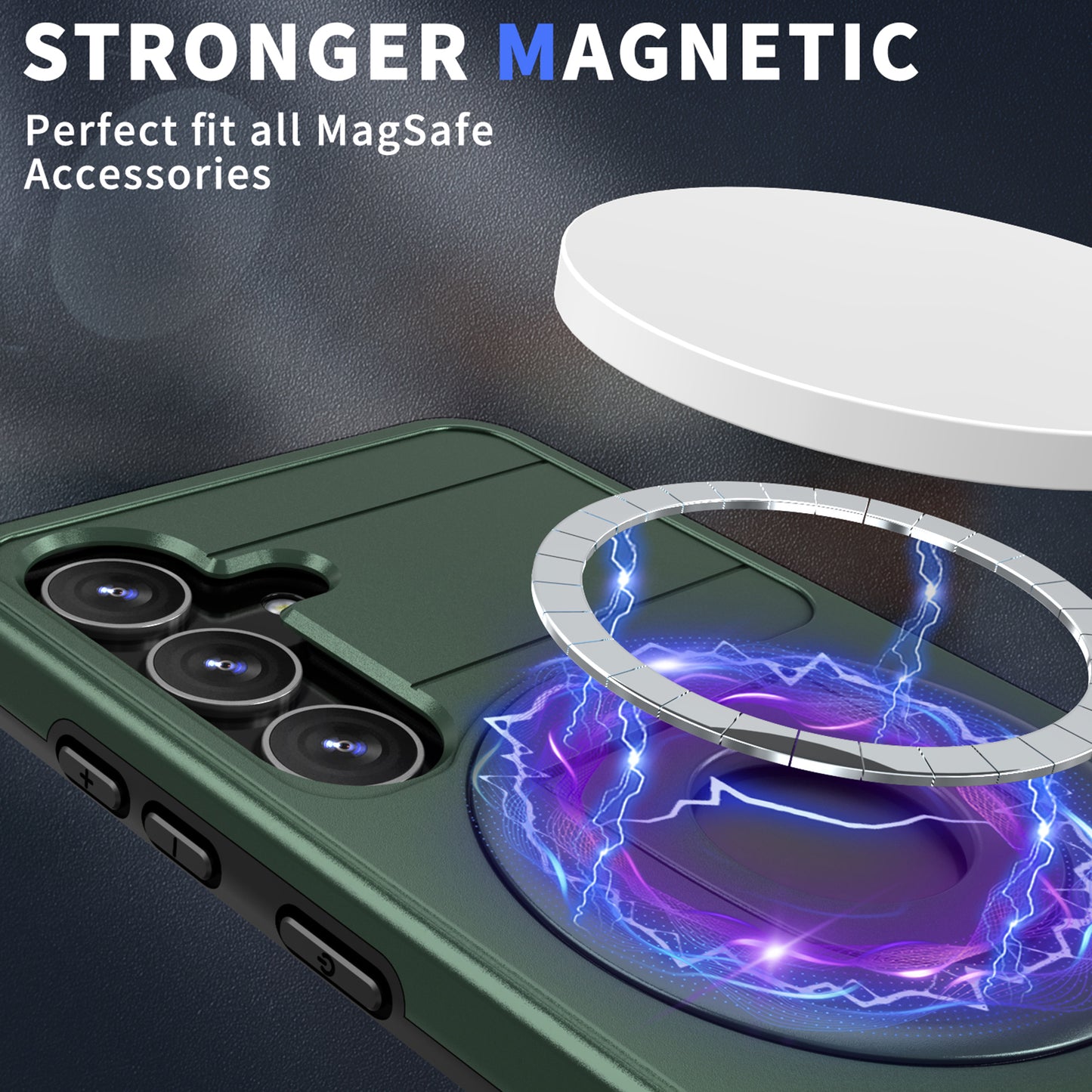 For Samsung Galaxy S24+ Phone Case Magnetic Kickstand Cover Compatible with MagSafe - Blackish Green