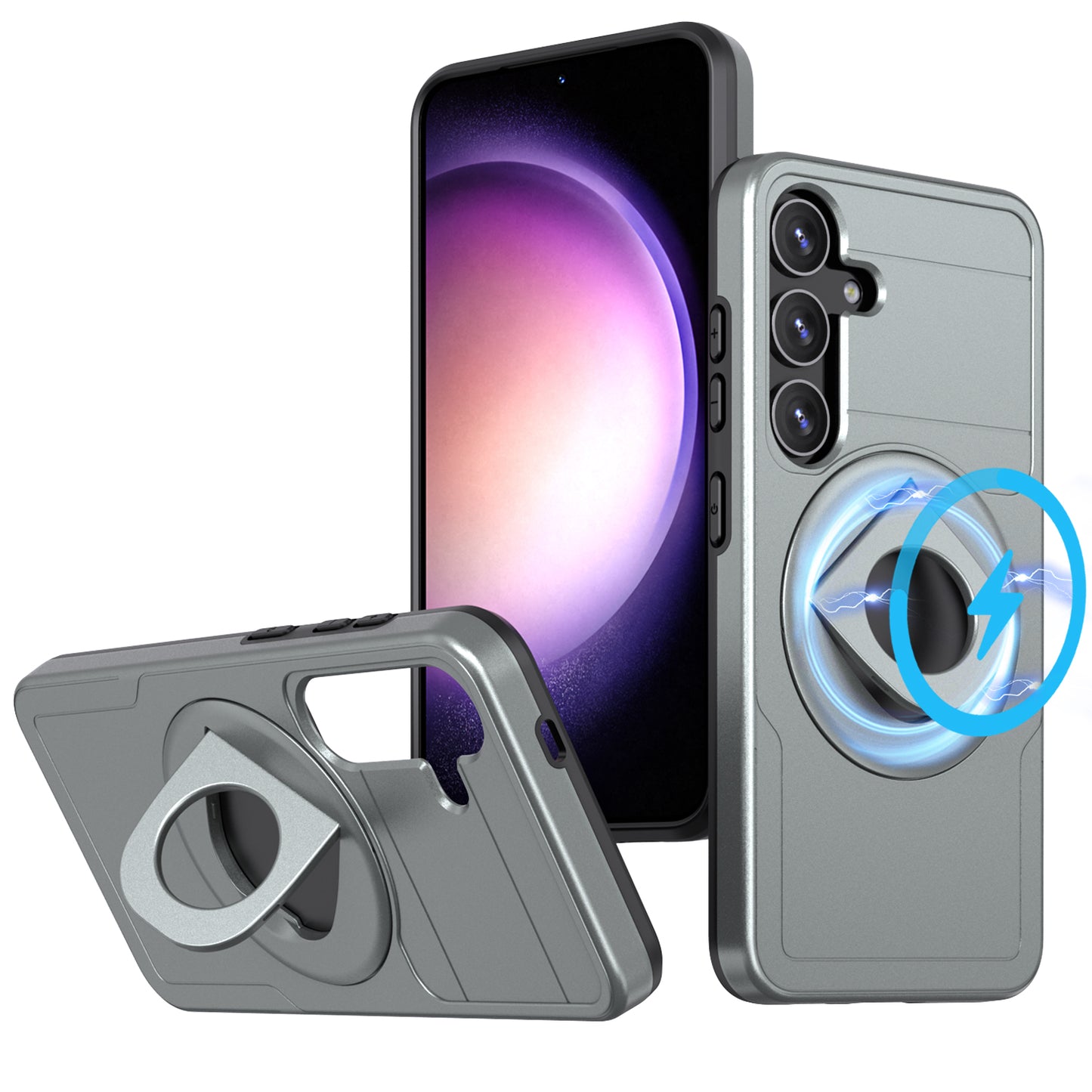 For Samsung Galaxy S24+ Phone Case Magnetic Kickstand Cover Compatible with MagSafe - Grey