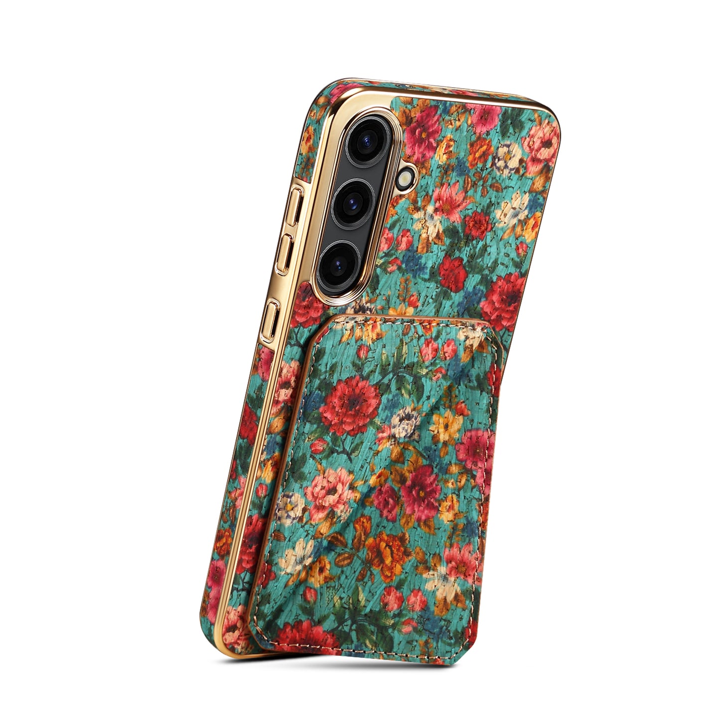 For Samsung Galaxy S24 Flower Phone Case Card Slots Kickstand Electroplated Cover - Blue