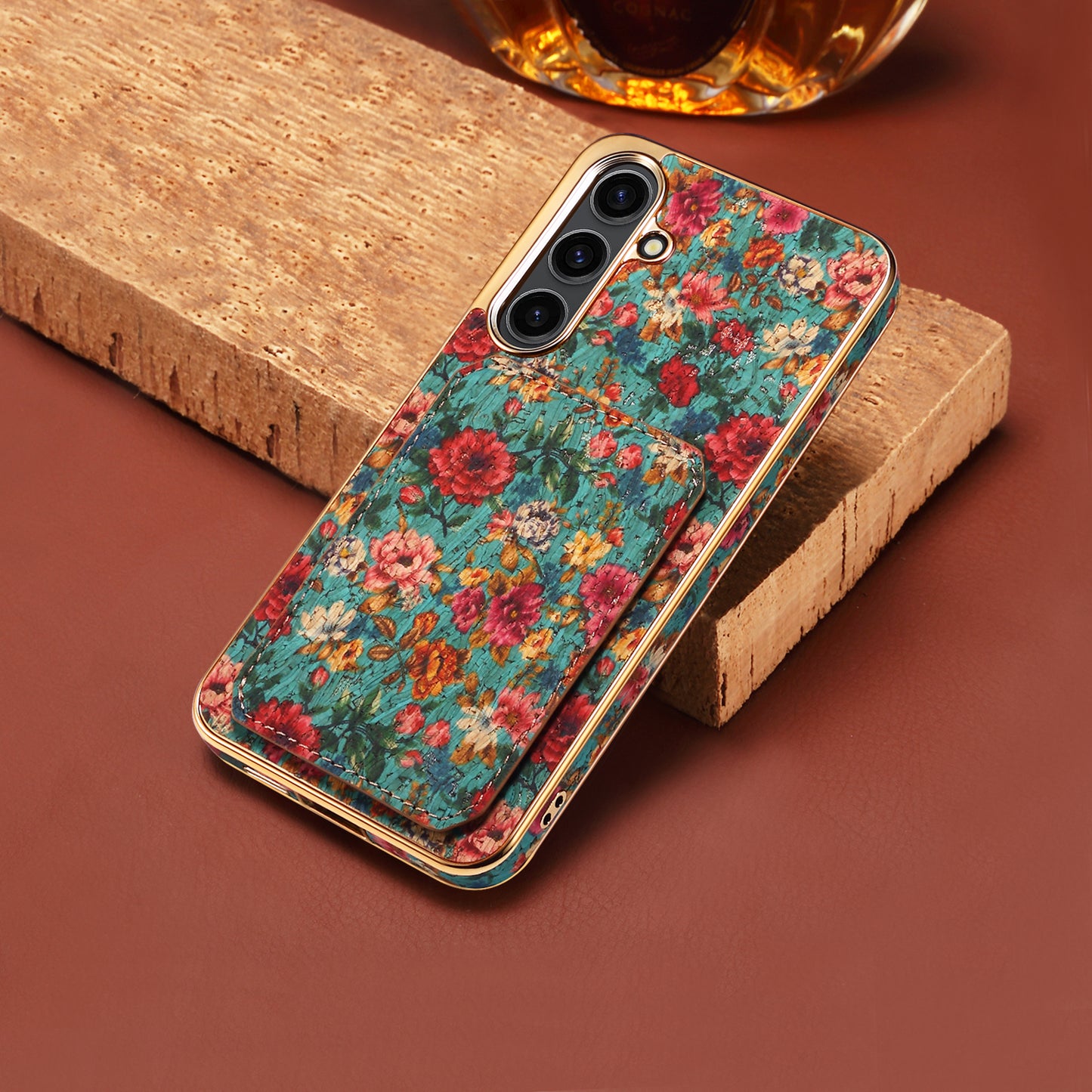 For Samsung Galaxy S24 Flower Phone Case Card Slots Kickstand Electroplated Cover - Blue