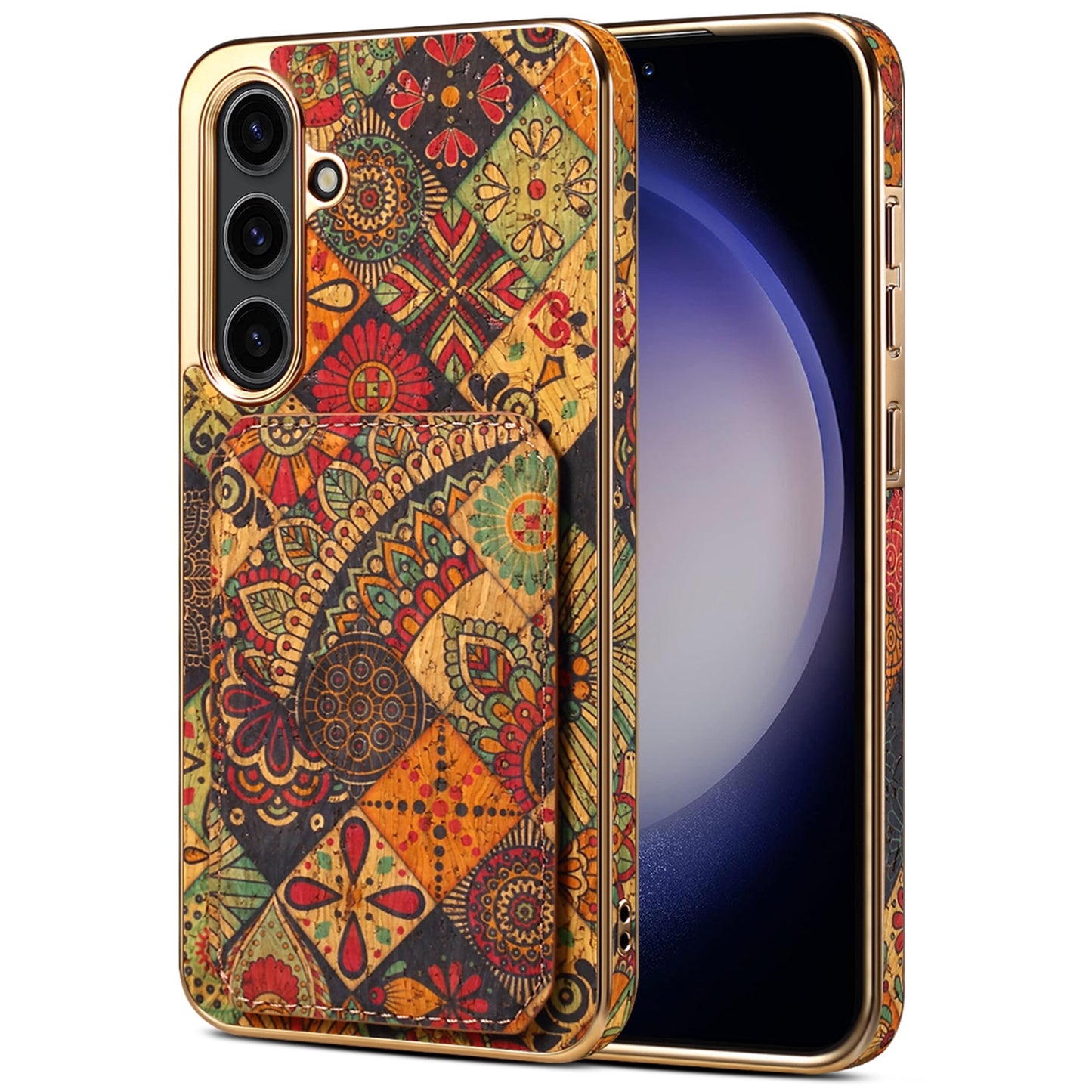 For Samsung Galaxy S24 Flower Phone Case Card Slots Kickstand Electroplated Cover - Yellow