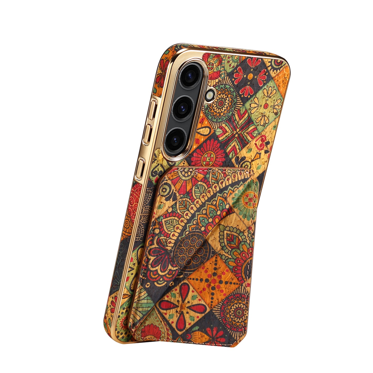 For Samsung Galaxy S24 Flower Phone Case Card Slots Kickstand Electroplated Cover - Yellow