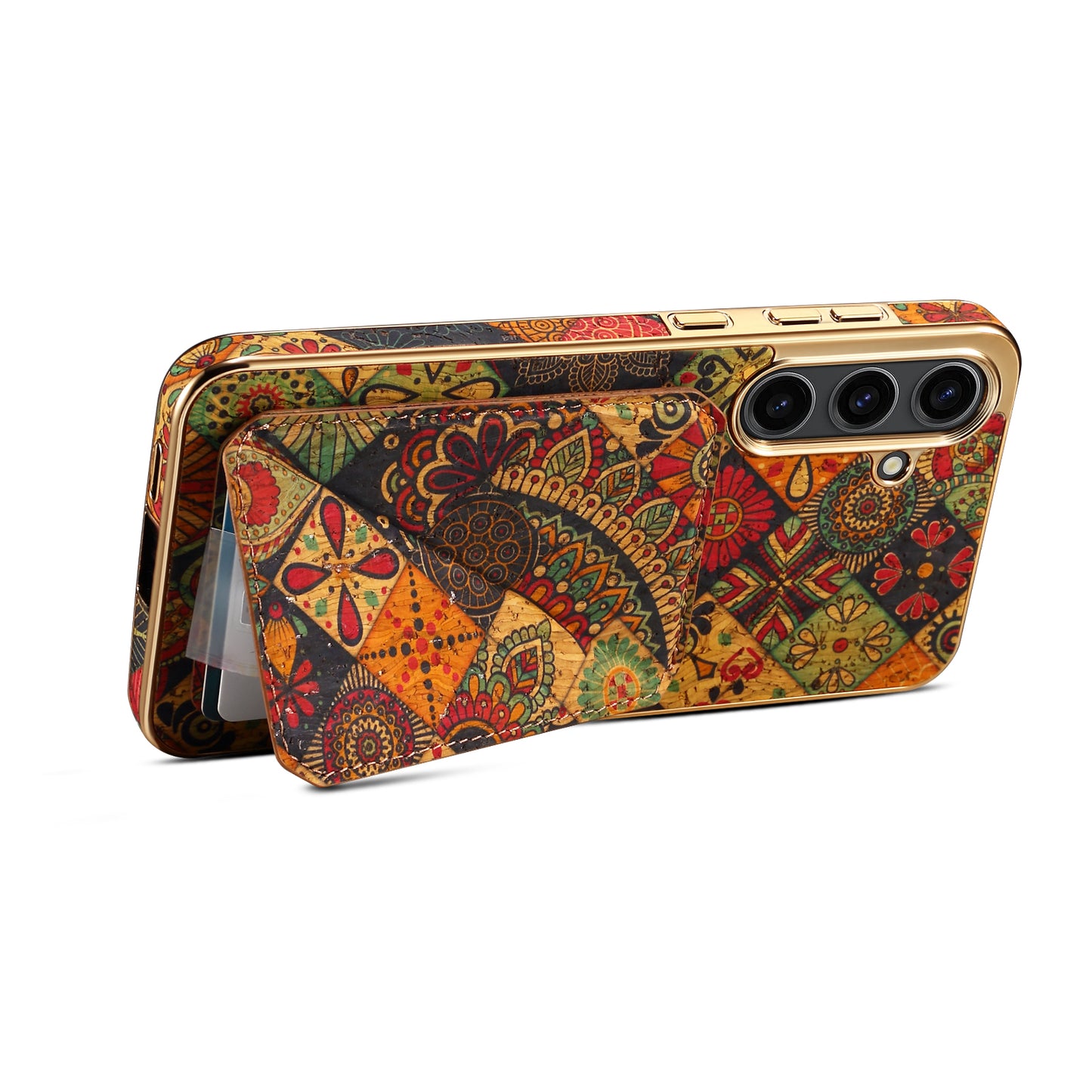 For Samsung Galaxy S24 Flower Phone Case Card Slots Kickstand Electroplated Cover - Yellow
