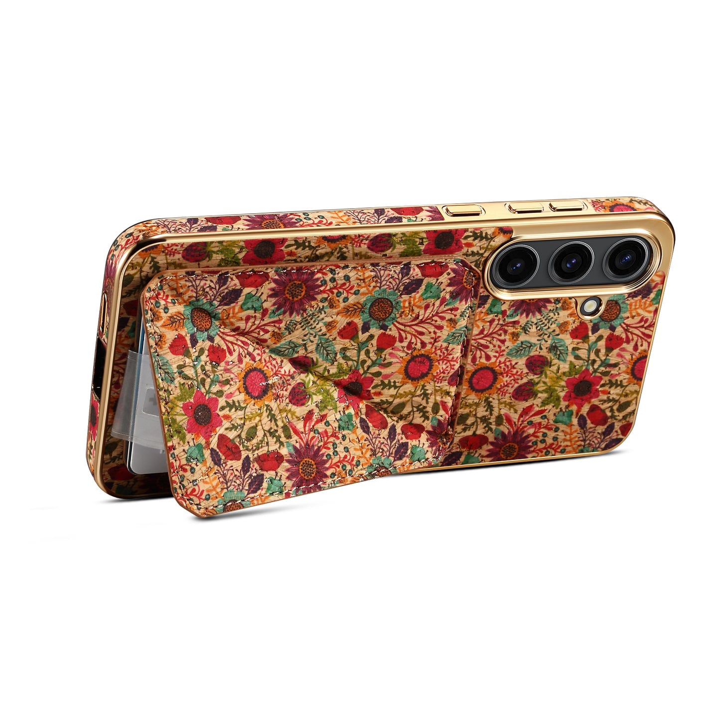 For Samsung Galaxy S24 Flower Phone Case Card Slots Kickstand Electroplated Cover - Purple
