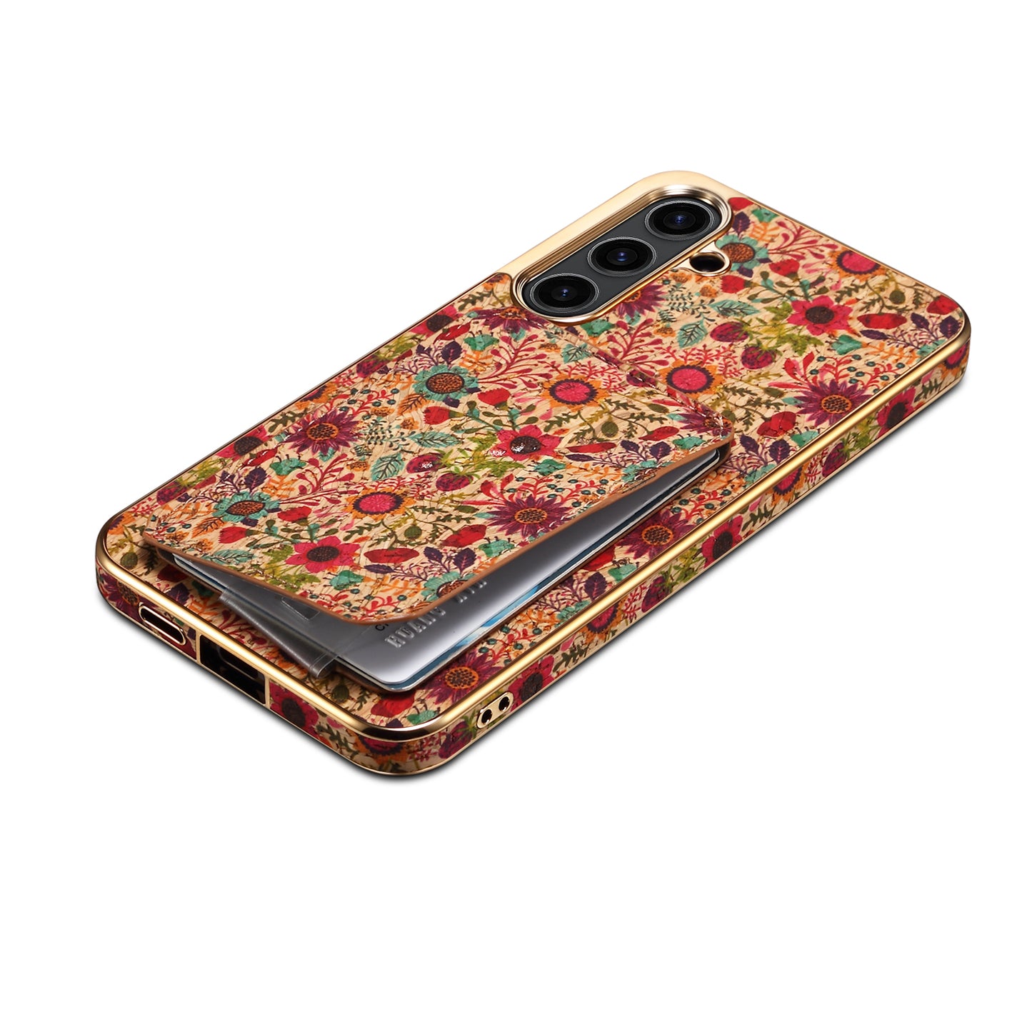 For Samsung Galaxy S24 Flower Phone Case Card Slots Kickstand Electroplated Cover - Purple