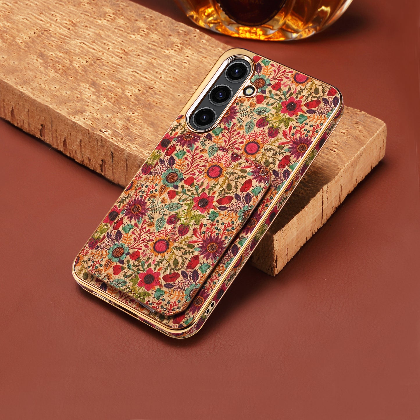 For Samsung Galaxy S24 Flower Phone Case Card Slots Kickstand Electroplated Cover - Purple