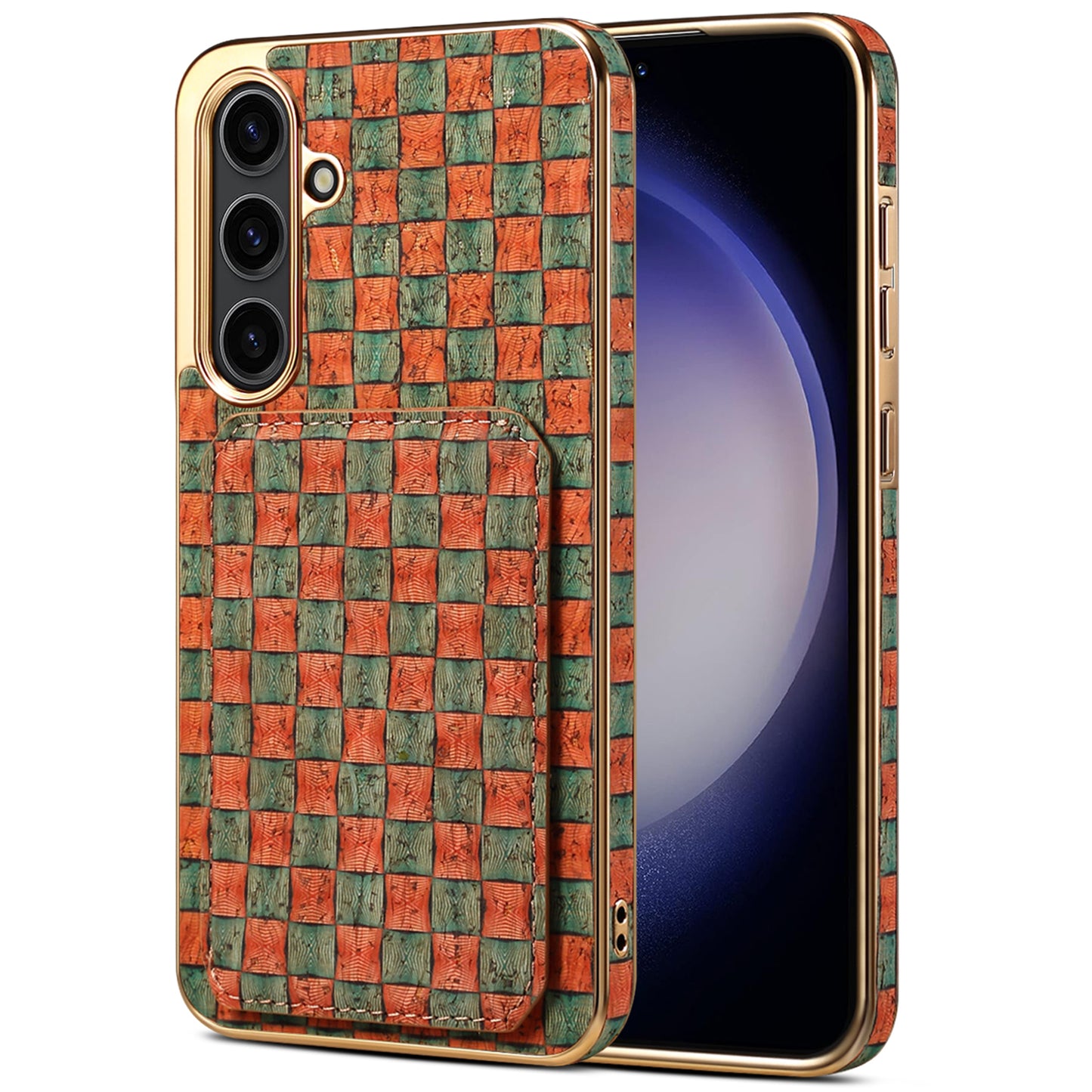 For Samsung Galaxy S24 Flower Phone Case Card Slots Kickstand Electroplated Cover - Orange