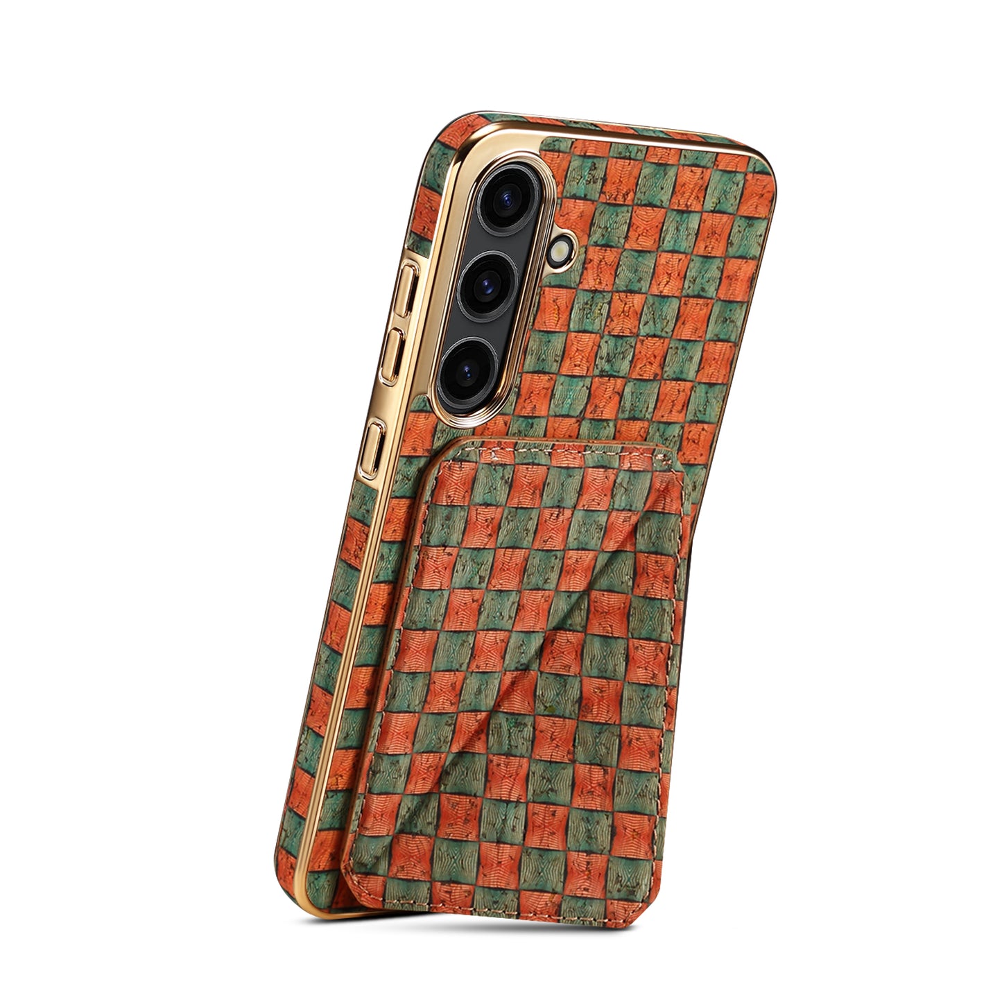 For Samsung Galaxy S24 Flower Phone Case Card Slots Kickstand Electroplated Cover - Orange