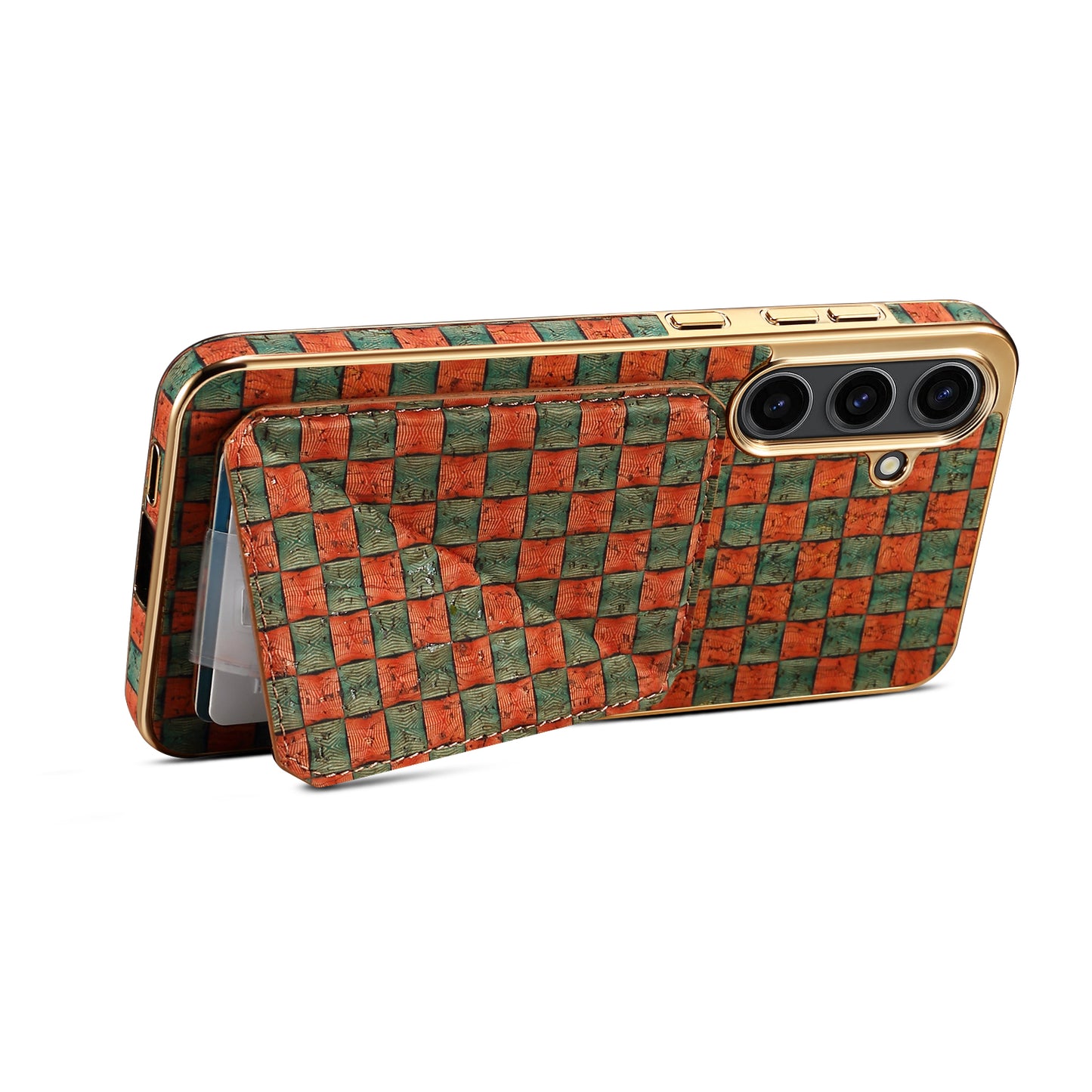 For Samsung Galaxy S24 Flower Phone Case Card Slots Kickstand Electroplated Cover - Orange