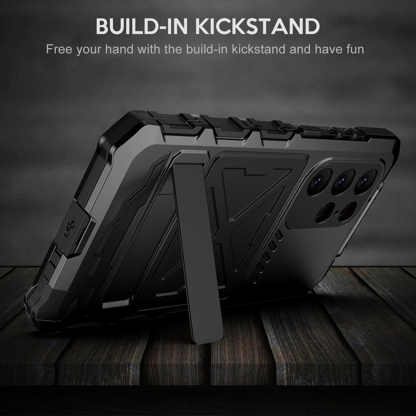For Samsung Galaxy S24 Ultra Kickstand Phone Case Military Grade Shockproof Cover - Black