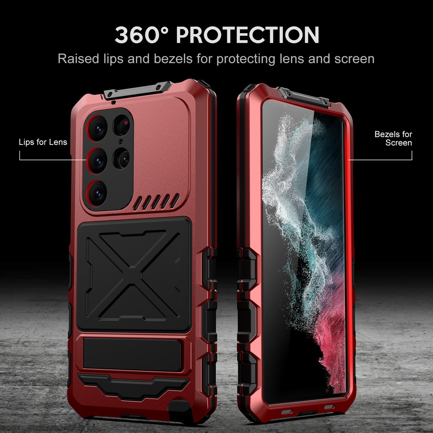 For Samsung Galaxy S24 Ultra Kickstand Phone Case Military Grade Shockproof Cover - Red