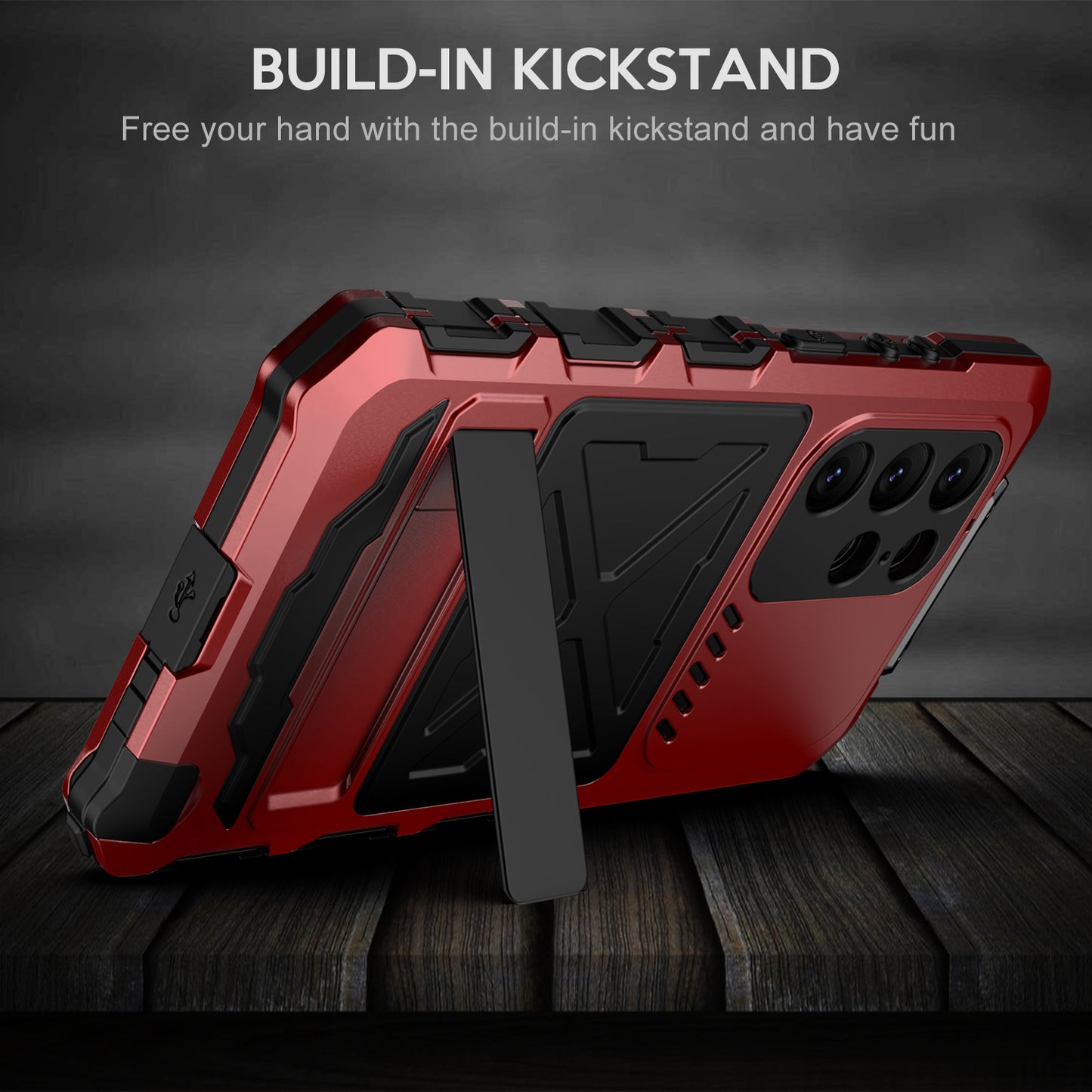 For Samsung Galaxy S24 Ultra Kickstand Phone Case Military Grade Shockproof Cover - Red