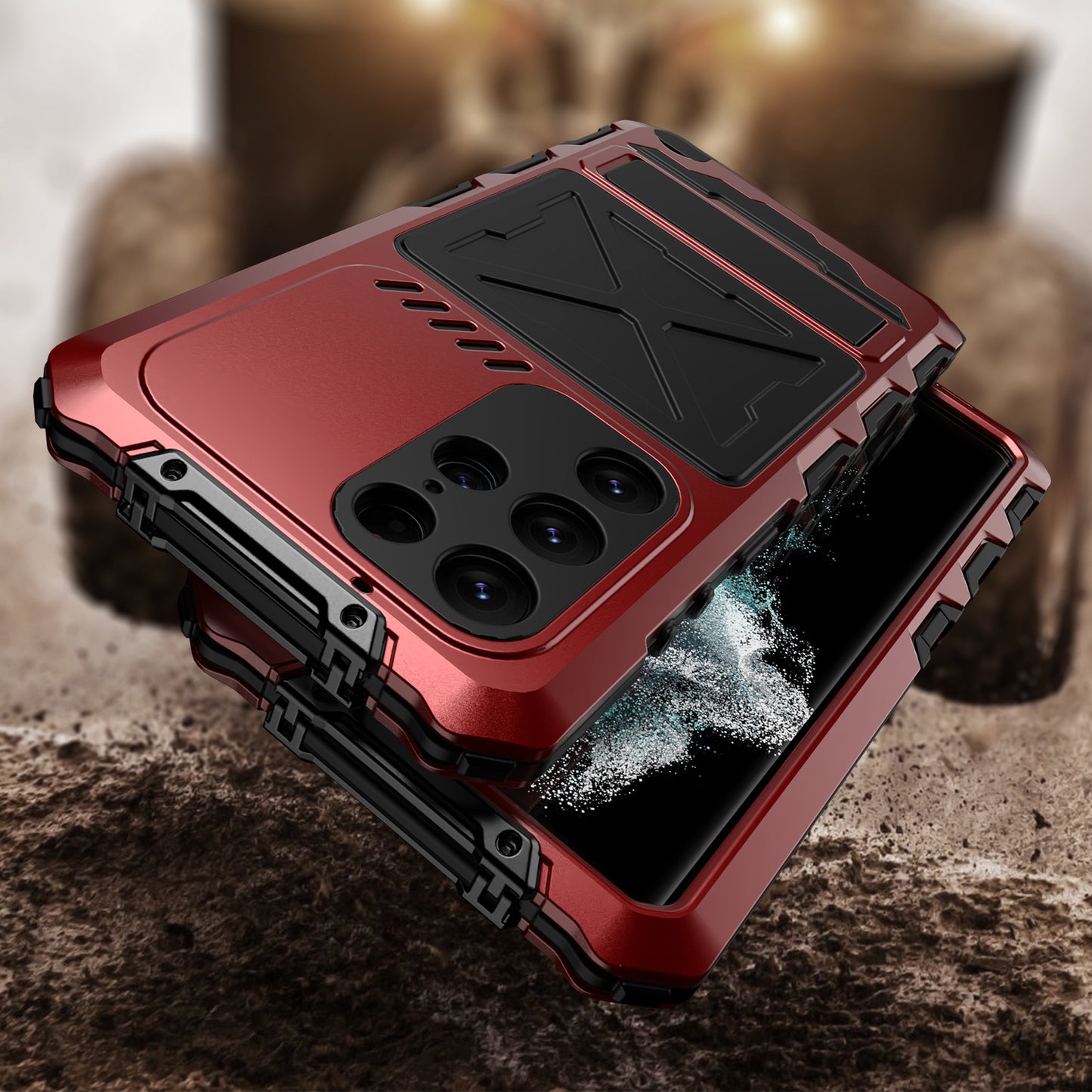 For Samsung Galaxy S24 Ultra Kickstand Phone Case Military Grade Shockproof Cover - Red