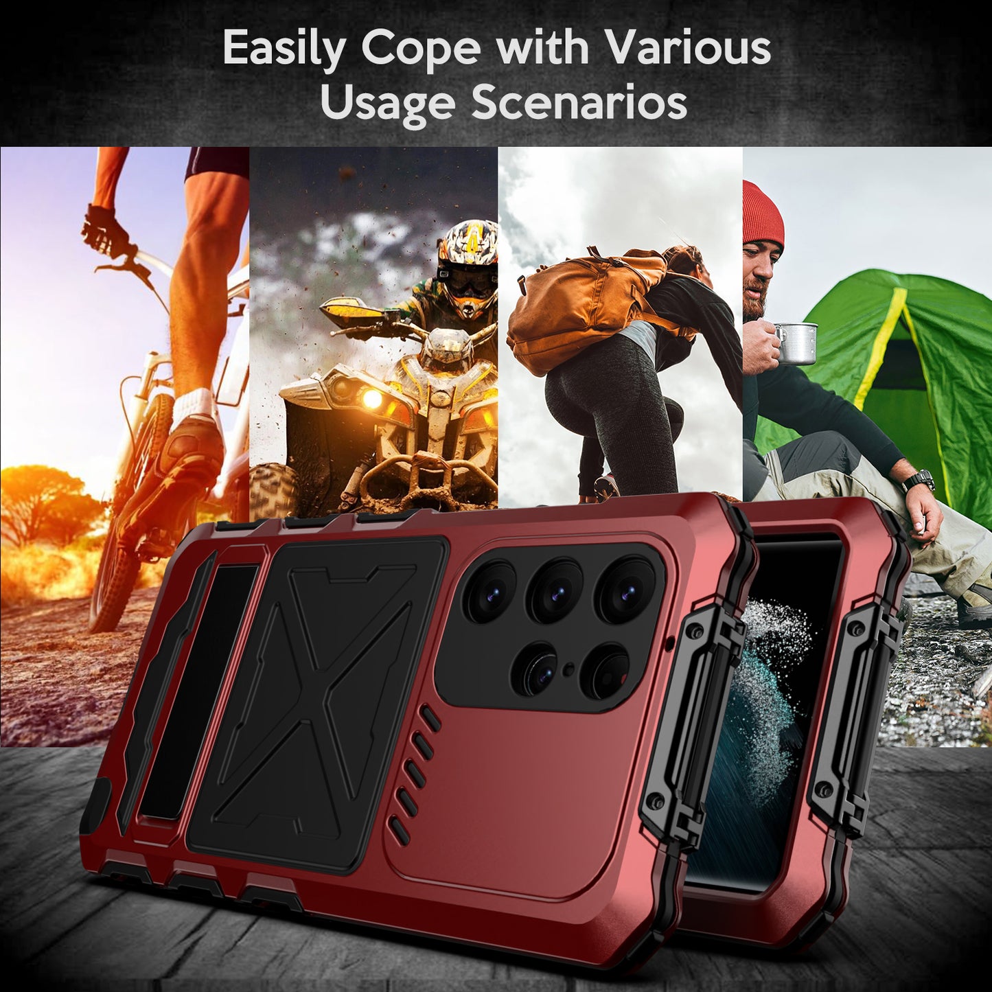 For Samsung Galaxy S24 Ultra Kickstand Phone Case Military Grade Shockproof Cover - Red