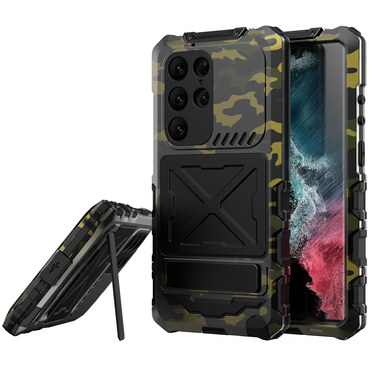 For Samsung Galaxy S24 Ultra Kickstand Phone Case Military Grade Shockproof Cover - Camouflage
