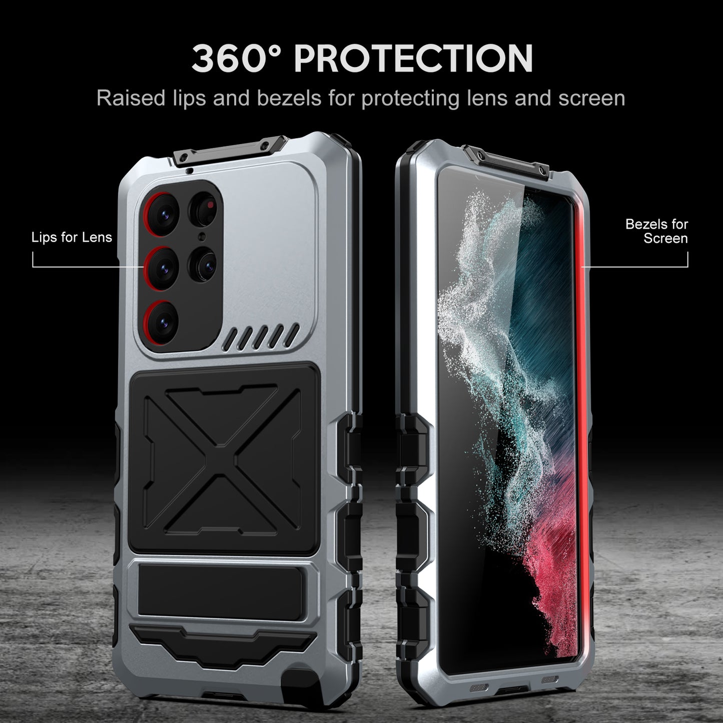 For Samsung Galaxy S24 Ultra Kickstand Phone Case Military Grade Shockproof Cover - Silver