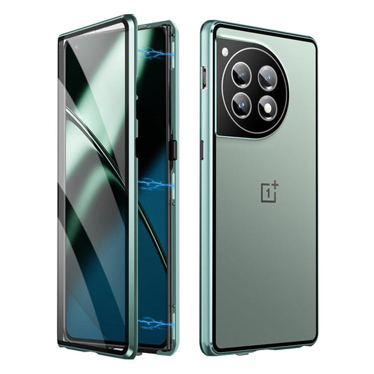 For OnePlus 12 5G Tempered Glass Case Security Lock Full Body Protection Phone Cover - Dark Green