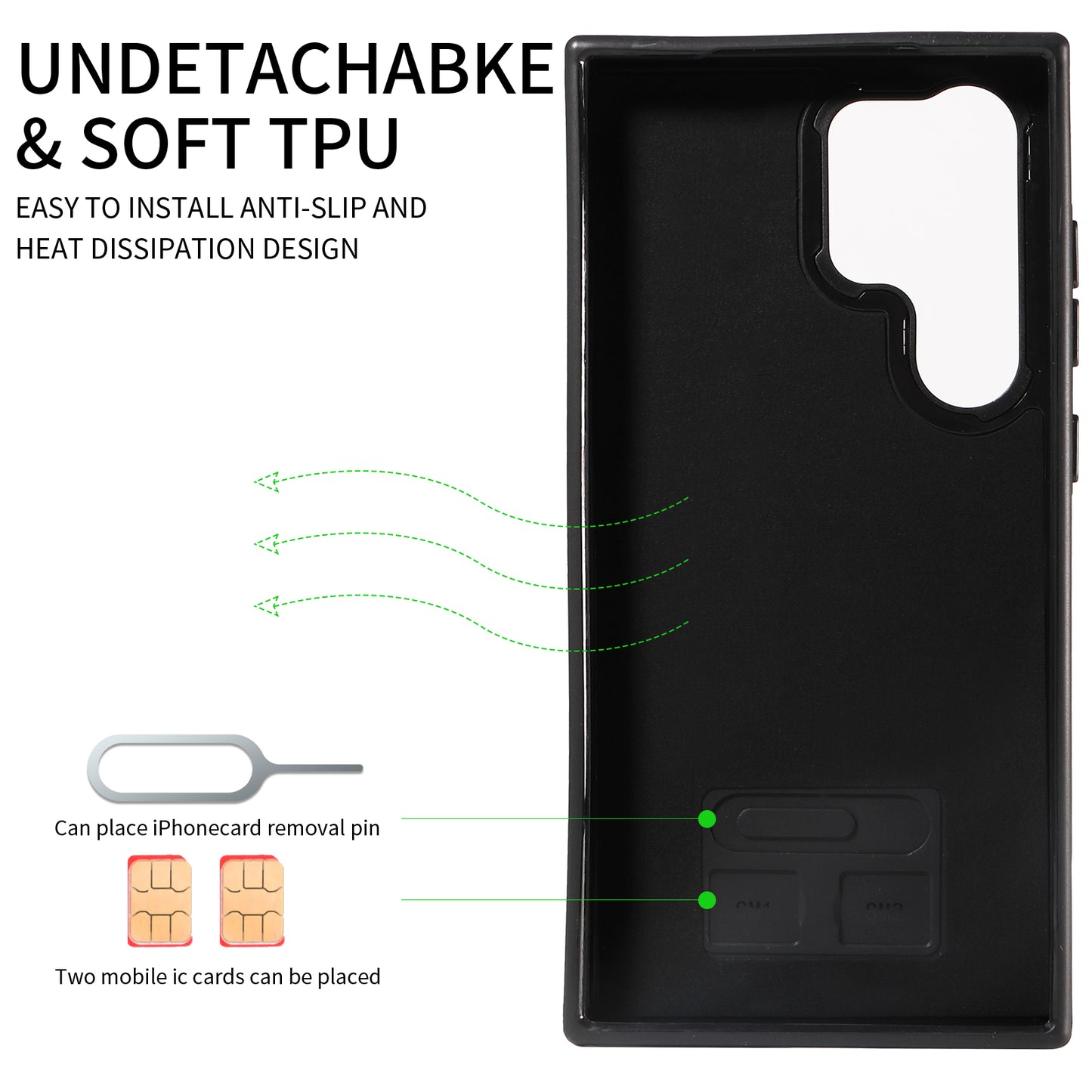 006 For Samsung Galaxy S24 Ultra Back Case with Card Holder PU TPU Kickstand Phone Cover - Black