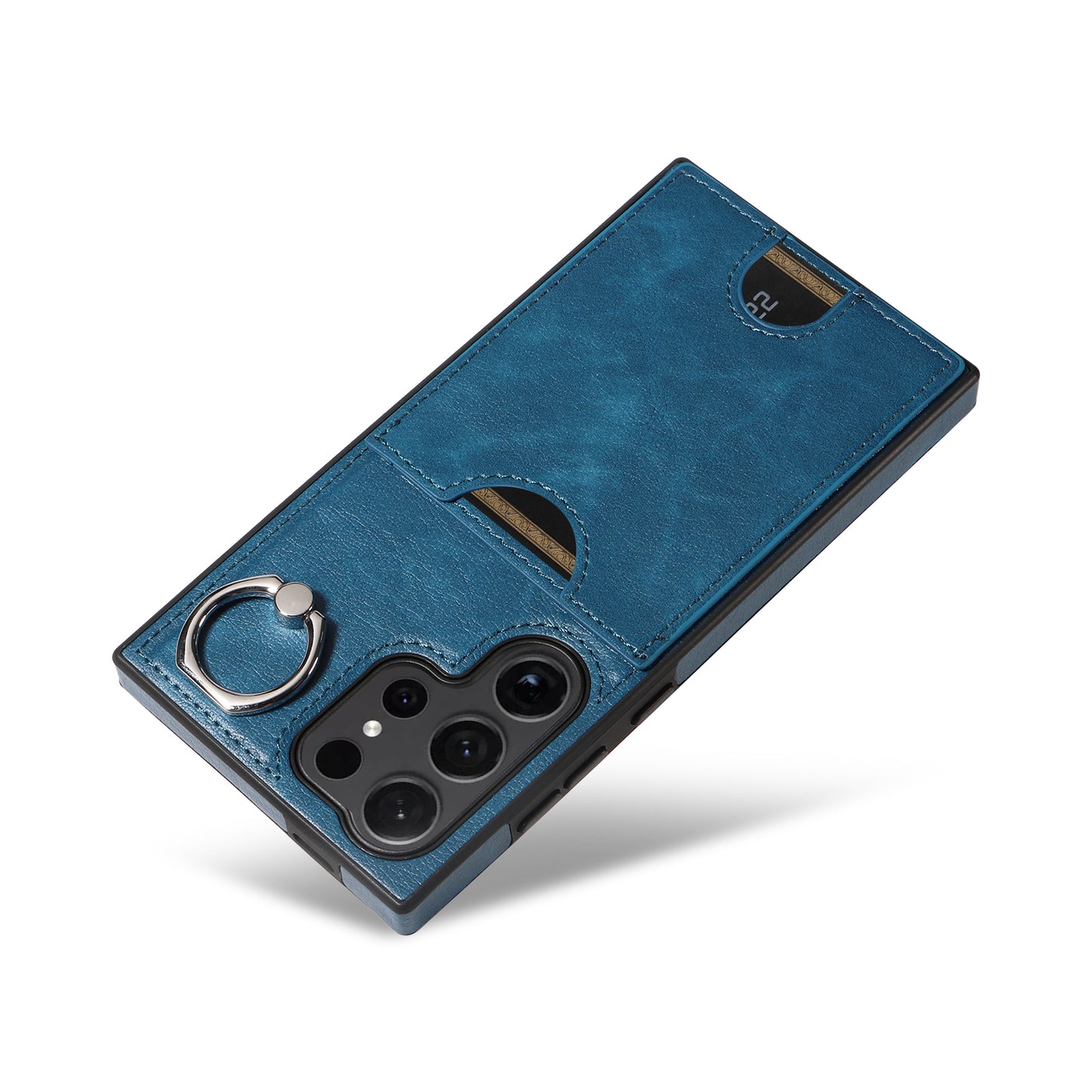 006 For Samsung Galaxy S24 Ultra Back Case with Card Holder PU TPU Kickstand Phone Cover - Blue
