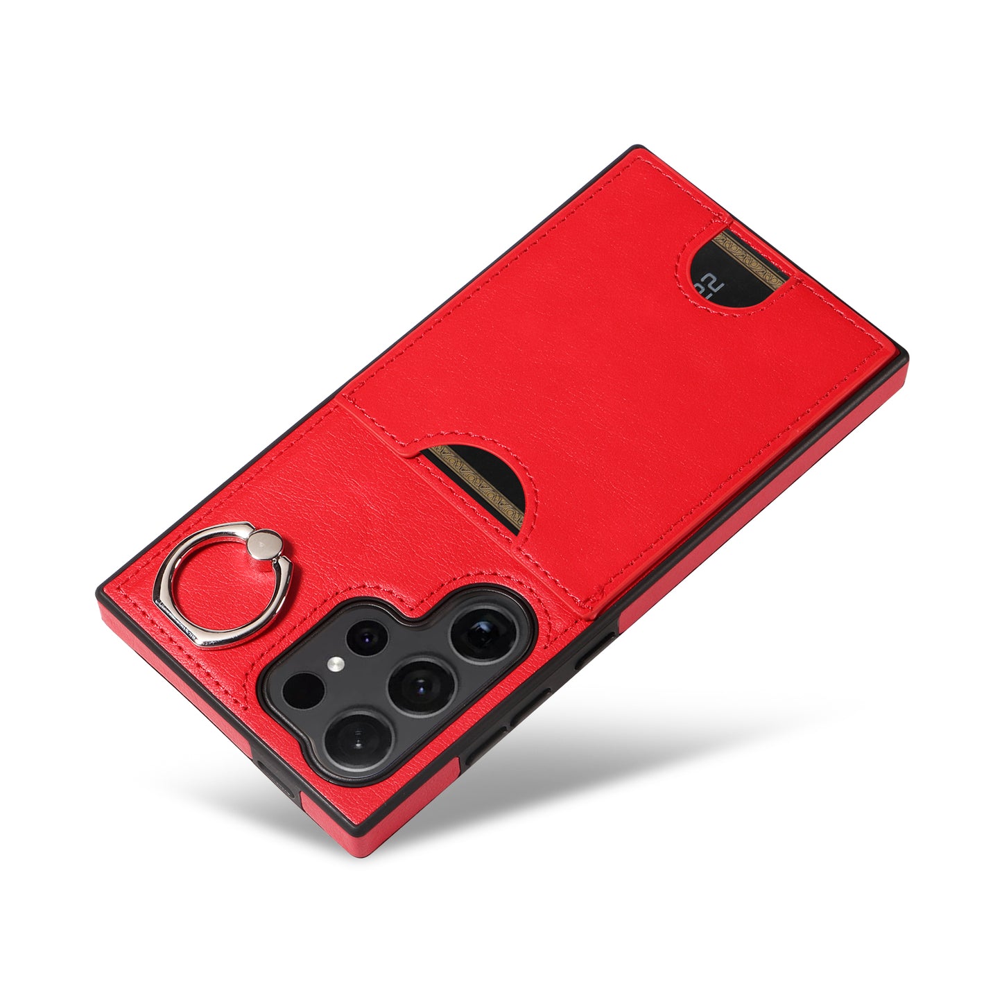 006 For Samsung Galaxy S24 Ultra Back Case with Card Holder PU TPU Kickstand Phone Cover - Red