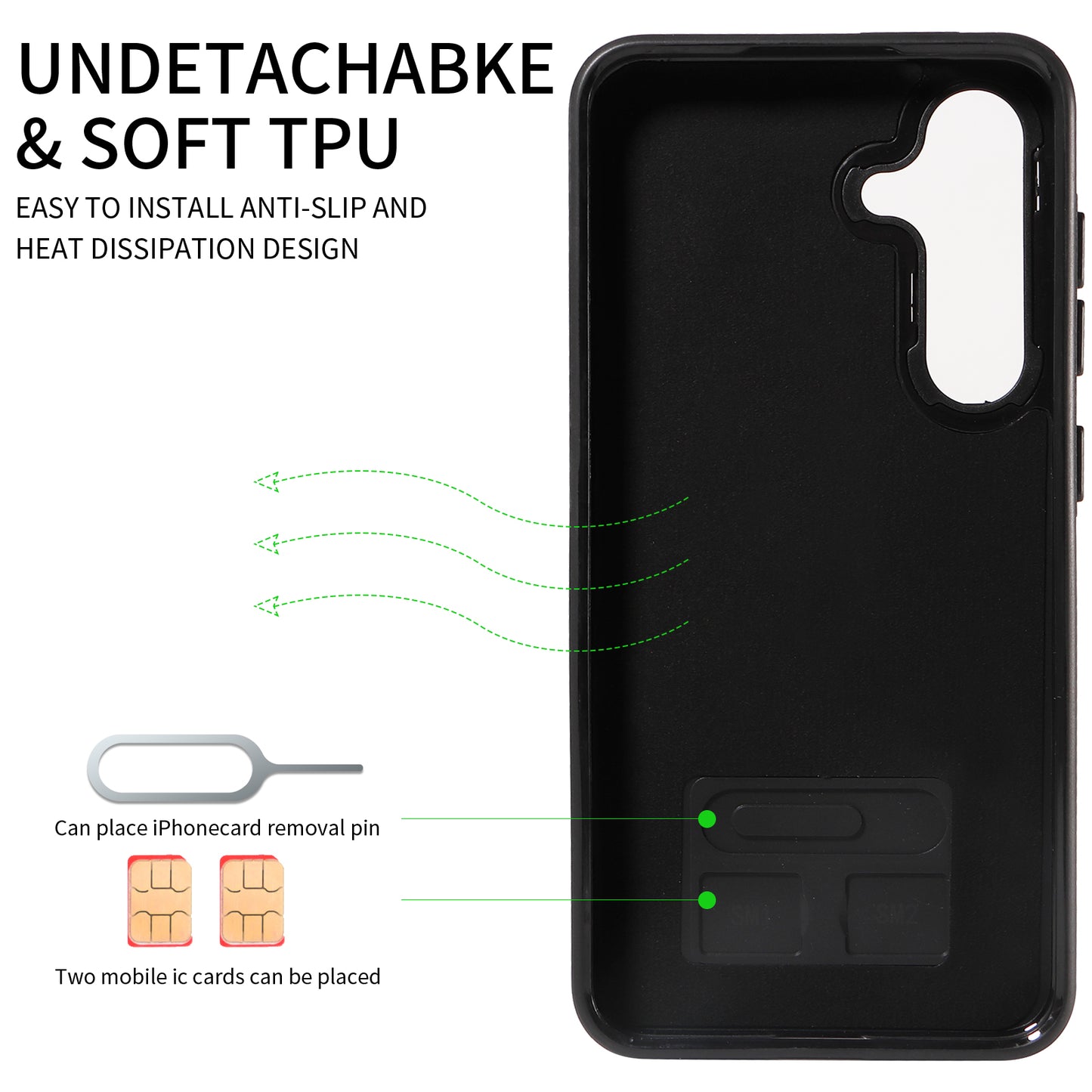 006 For Samsung Galaxy S24 Case with Card Slot Calf Texture Phone Cover Ring Holder - Black