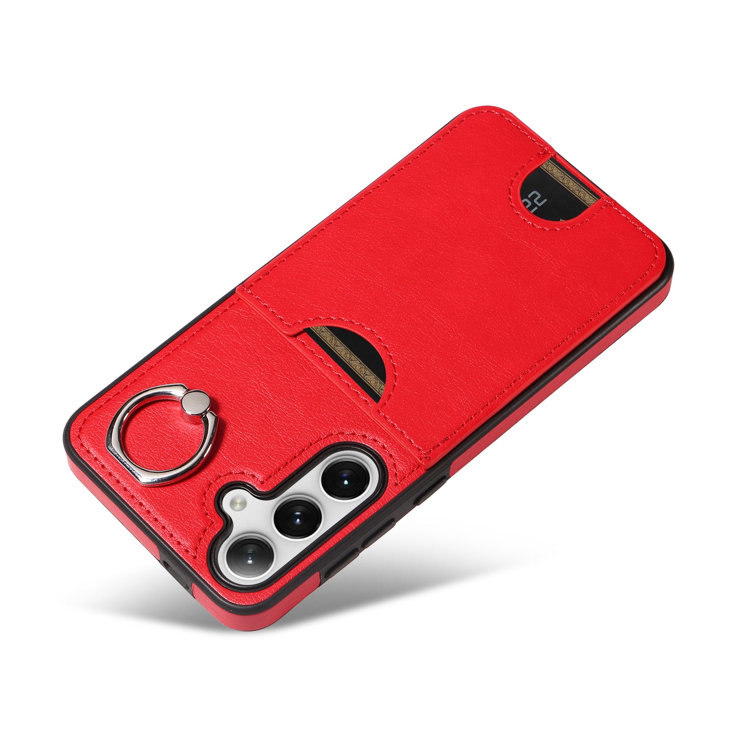 006 For Samsung Galaxy S24+ Case Card Bag PU TPU Back Cover with Ring Holder - Red