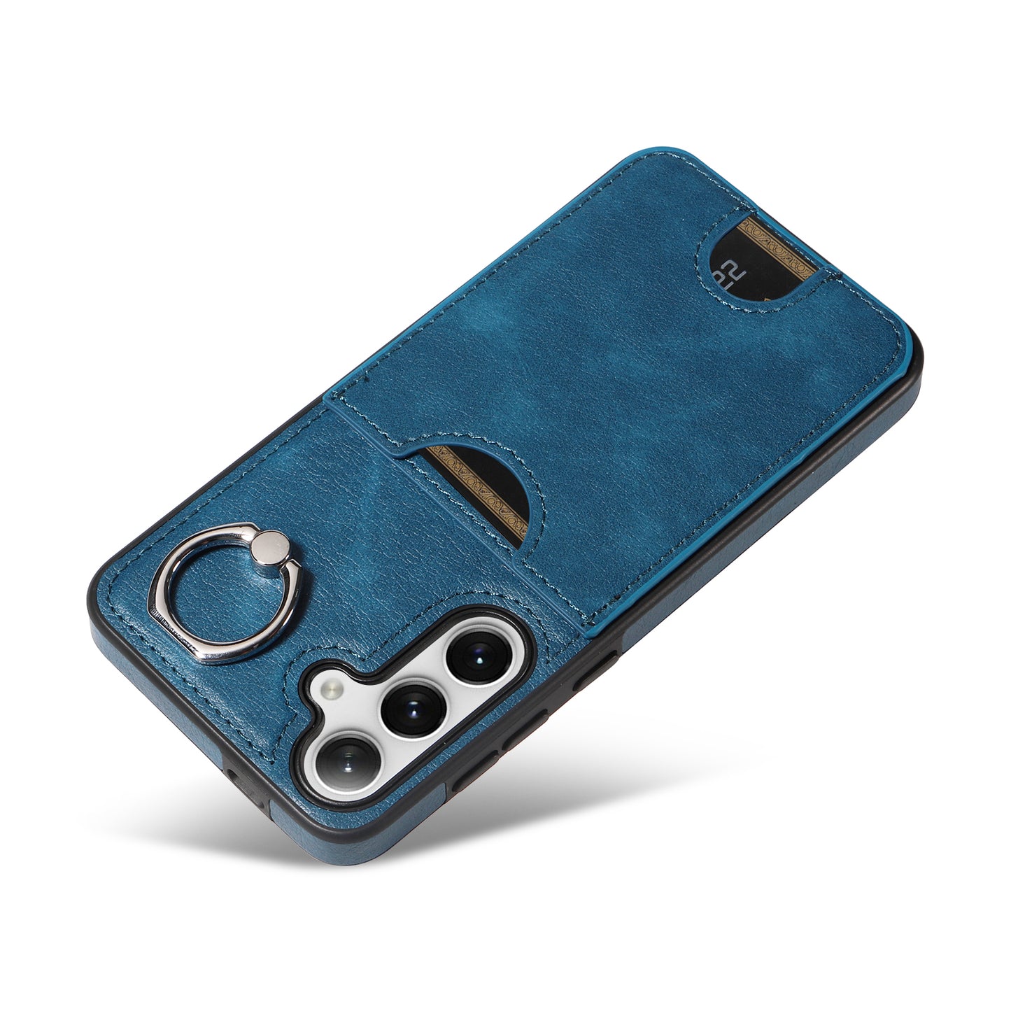 006 For Samsung Galaxy S24+ Case Card Bag PU TPU Back Cover with Ring Holder - Blue