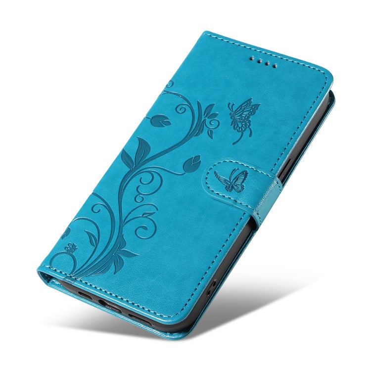 For Samsung Galaxy A35 5G Leather Case with Wallet Card Slots Flower Butterfly Pattern - Blue