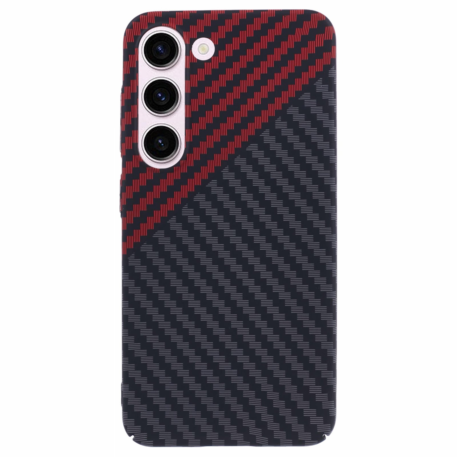 For Samsung Galaxy S24 Case Carbon Fiber Texture Splicing PC Phone Cover - Black+Red
