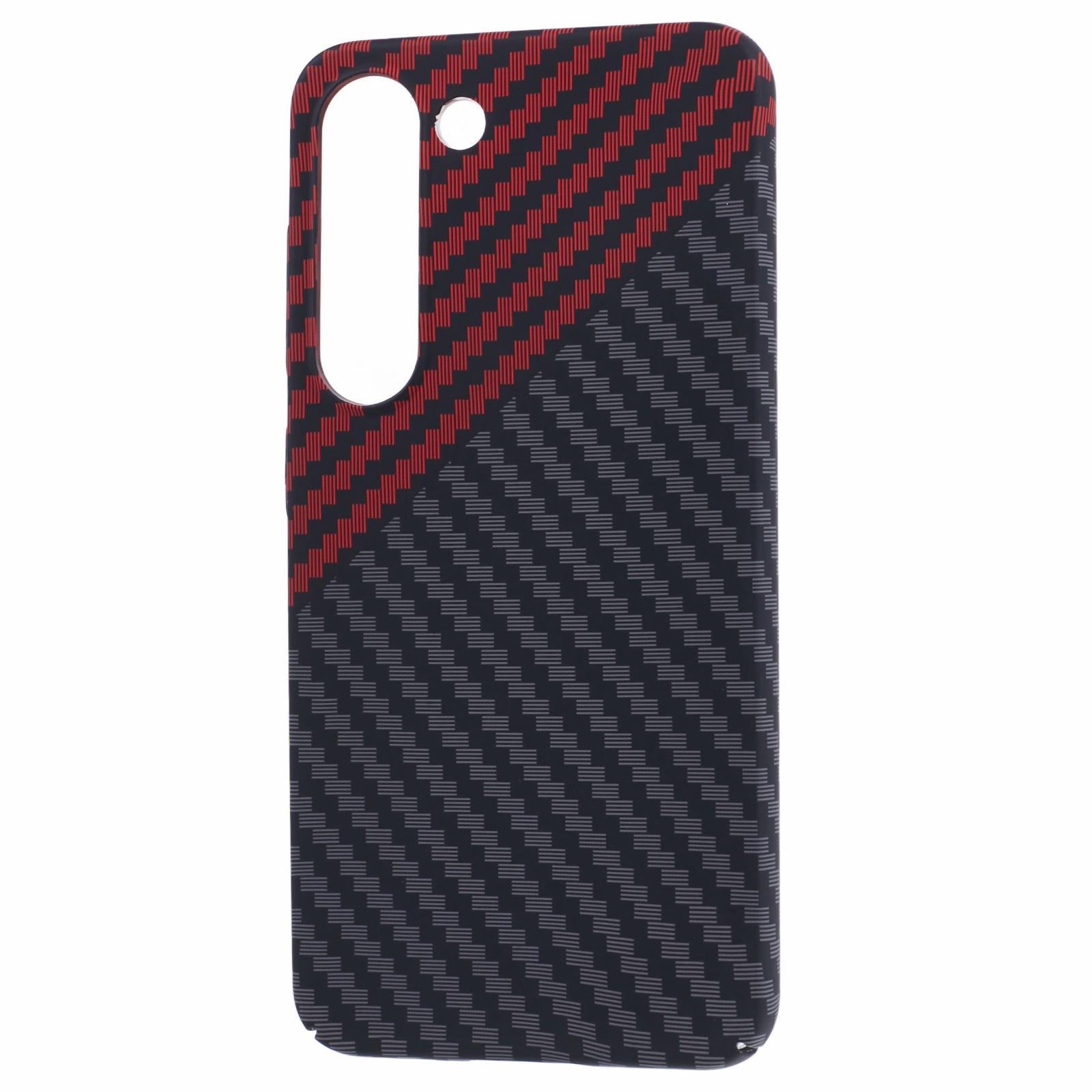 For Samsung Galaxy S24 Case Carbon Fiber Texture Splicing PC Phone Cover - Black+Red