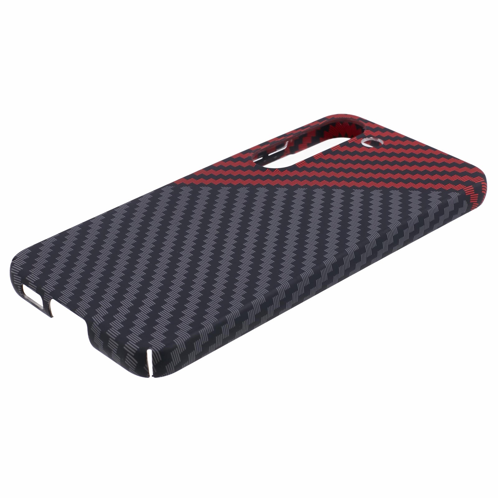For Samsung Galaxy S24 Case Carbon Fiber Texture Splicing PC Phone Cover - Black+Red