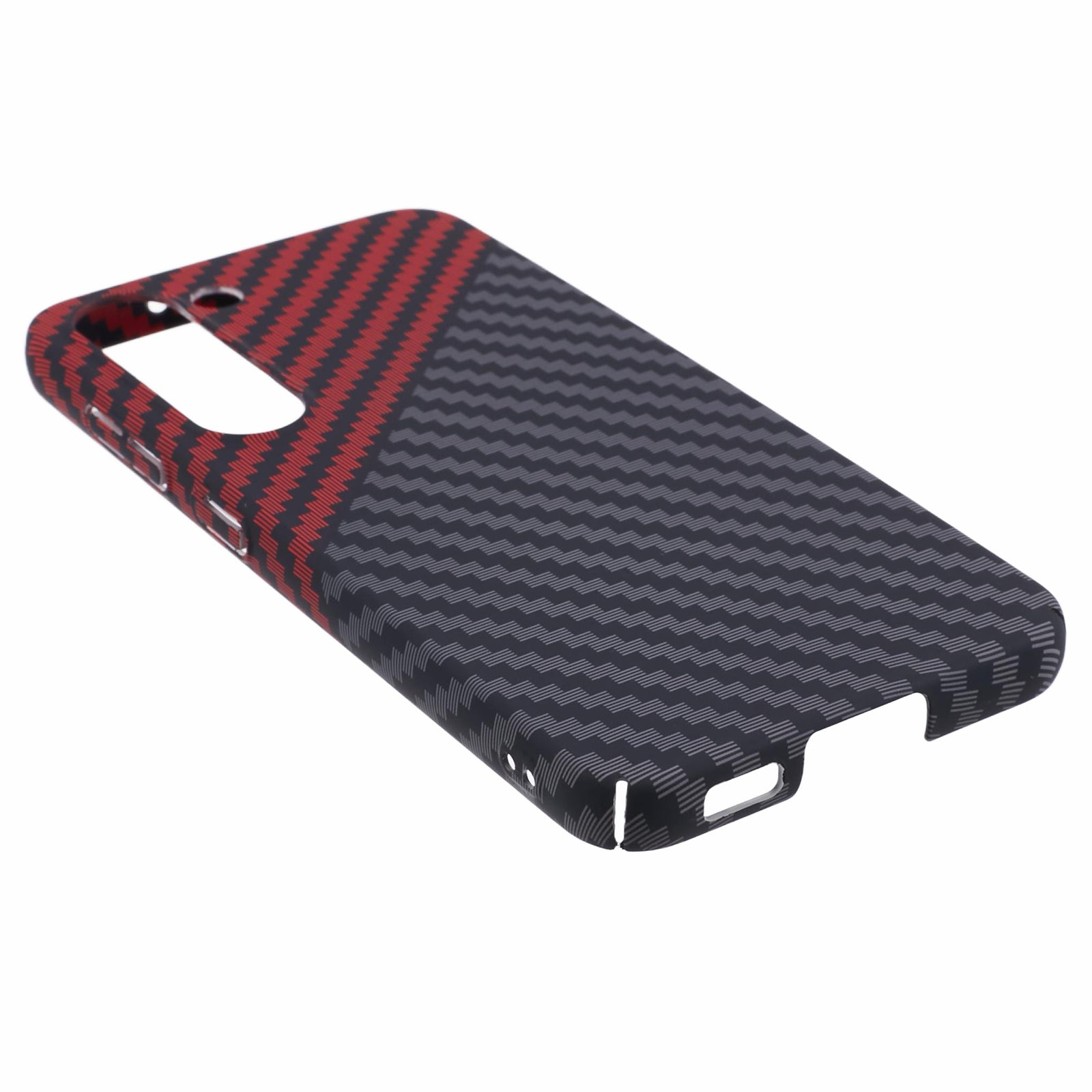 For Samsung Galaxy S24 Case Carbon Fiber Texture Splicing PC Phone Cover - Black+Red