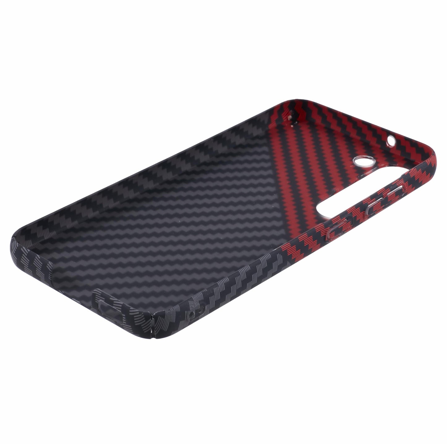 For Samsung Galaxy S24 Case Carbon Fiber Texture Splicing PC Phone Cover - Black+Red
