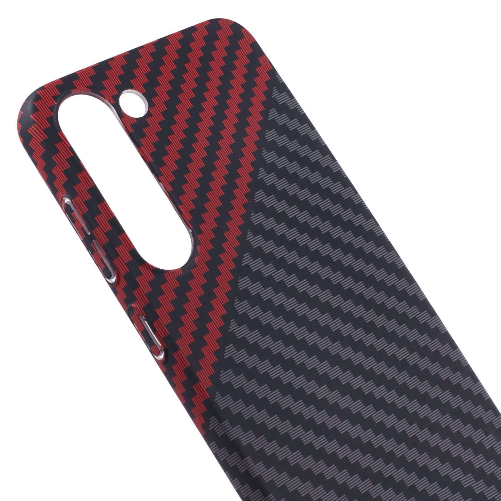 For Samsung Galaxy S24 Case Carbon Fiber Texture Splicing PC Phone Cover - Black+Red