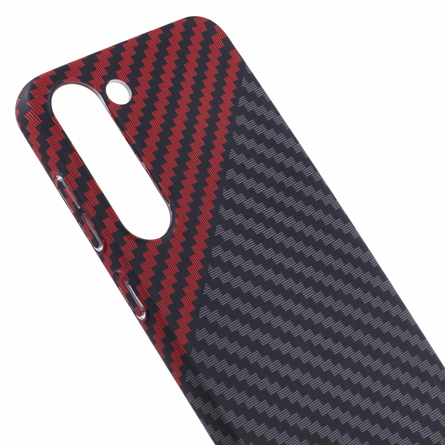For Samsung Galaxy S24 Case Carbon Fiber Texture Splicing PC Phone Cover - Black+Red