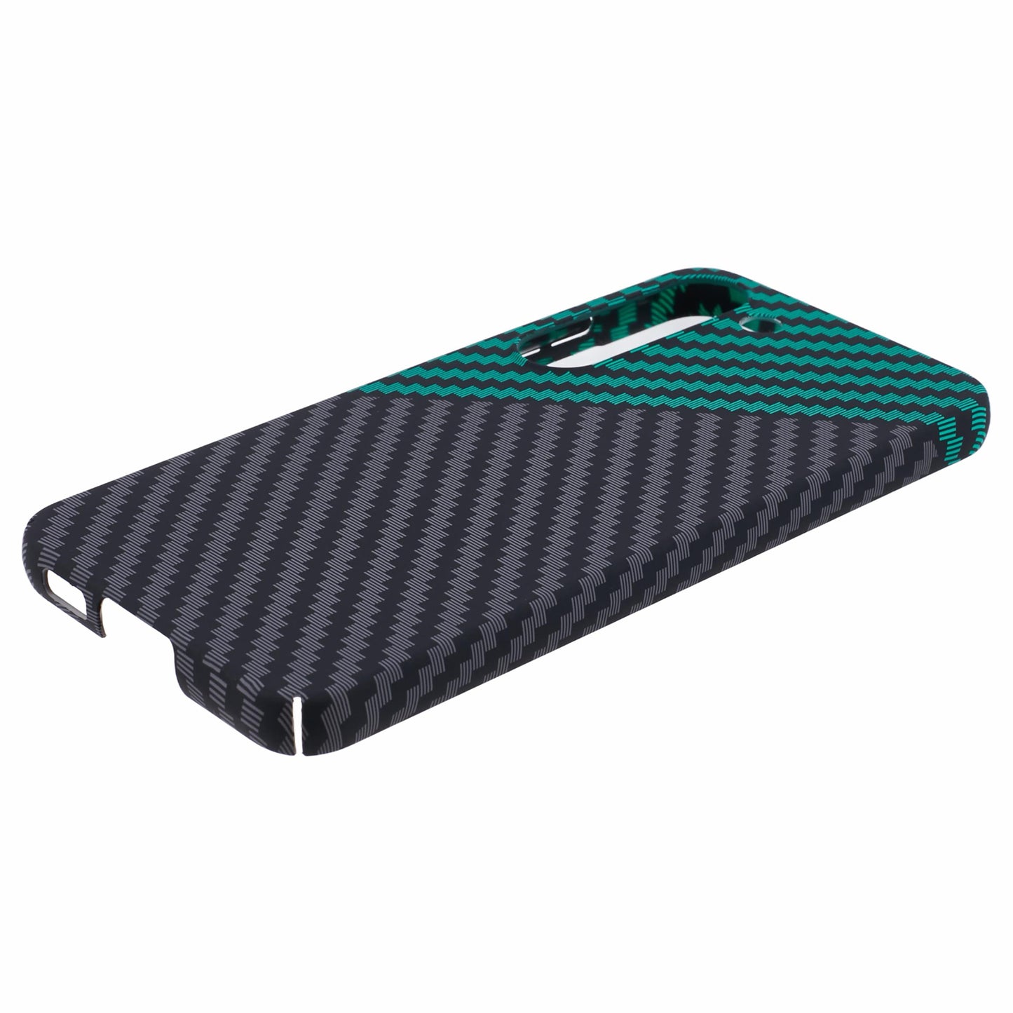 For Samsung Galaxy S24 Case Carbon Fiber Texture Splicing PC Phone Cover - Black+Green