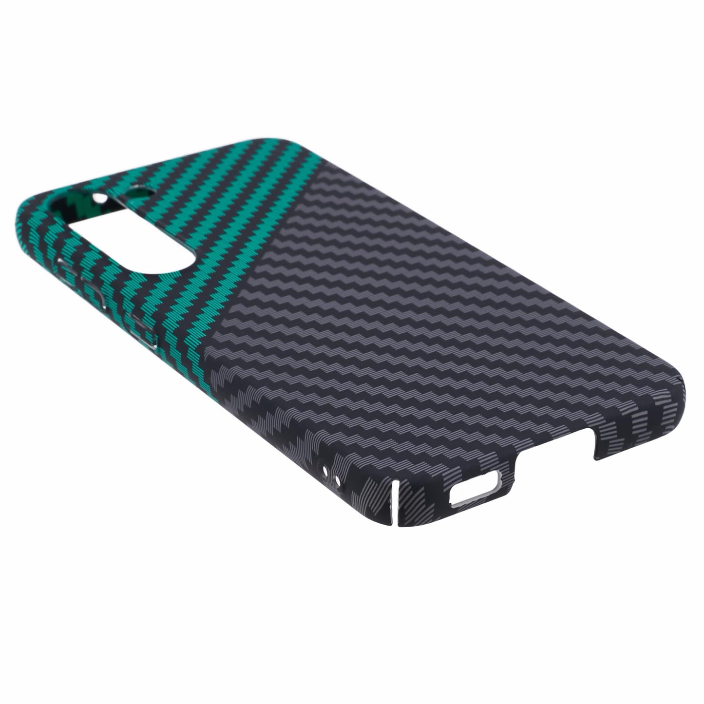 For Samsung Galaxy S24 Case Carbon Fiber Texture Splicing PC Phone Cover - Black+Green