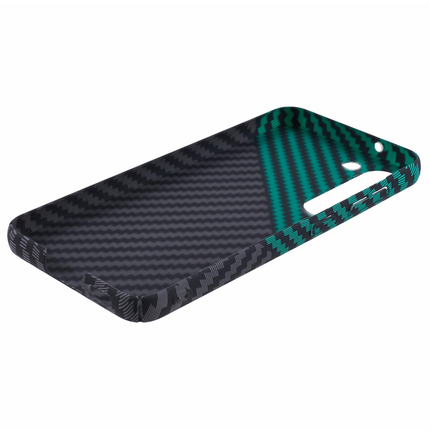 For Samsung Galaxy S24 Case Carbon Fiber Texture Splicing PC Phone Cover - Black+Green