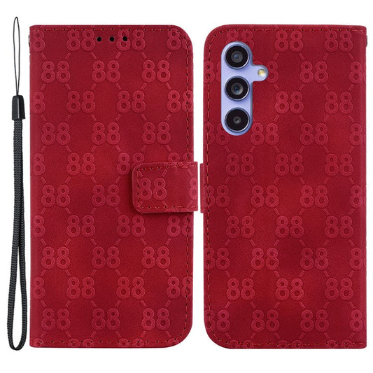 For Samsung Galaxy A55 5G Case Double 8-Shape Imprinted Leather Cover with Wallet - Red
