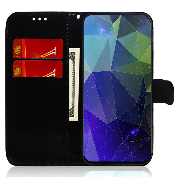 For Samsung Galaxy A35 5G Case with Hand Strap Mirror-Like Surface Leather Cover - Black