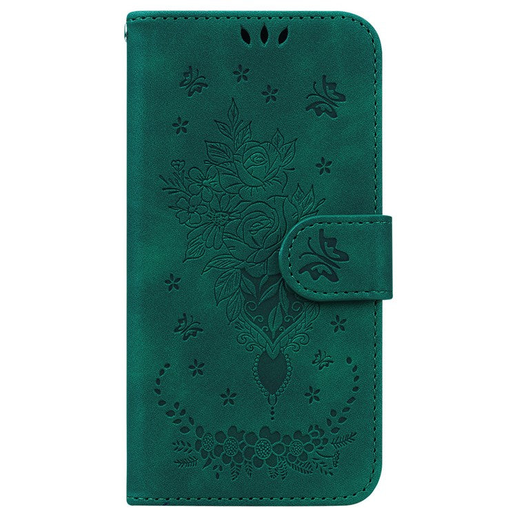 For Samsung Galaxy A35 5G Case PU Leather Phone Cover Rose Butterfly Pattern - Green