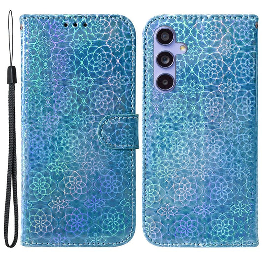 For Samsung Galaxy A55 5G Case Dazzling Flower Leather Wallet Phone Cover - Blue