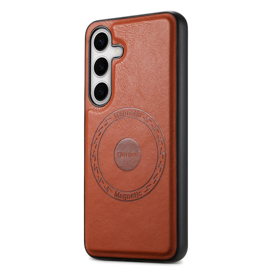 DENIOR For Samsung Galaxy S24 Cowhide Texture Phone Case Magnetic Leather Back Cover - Brown